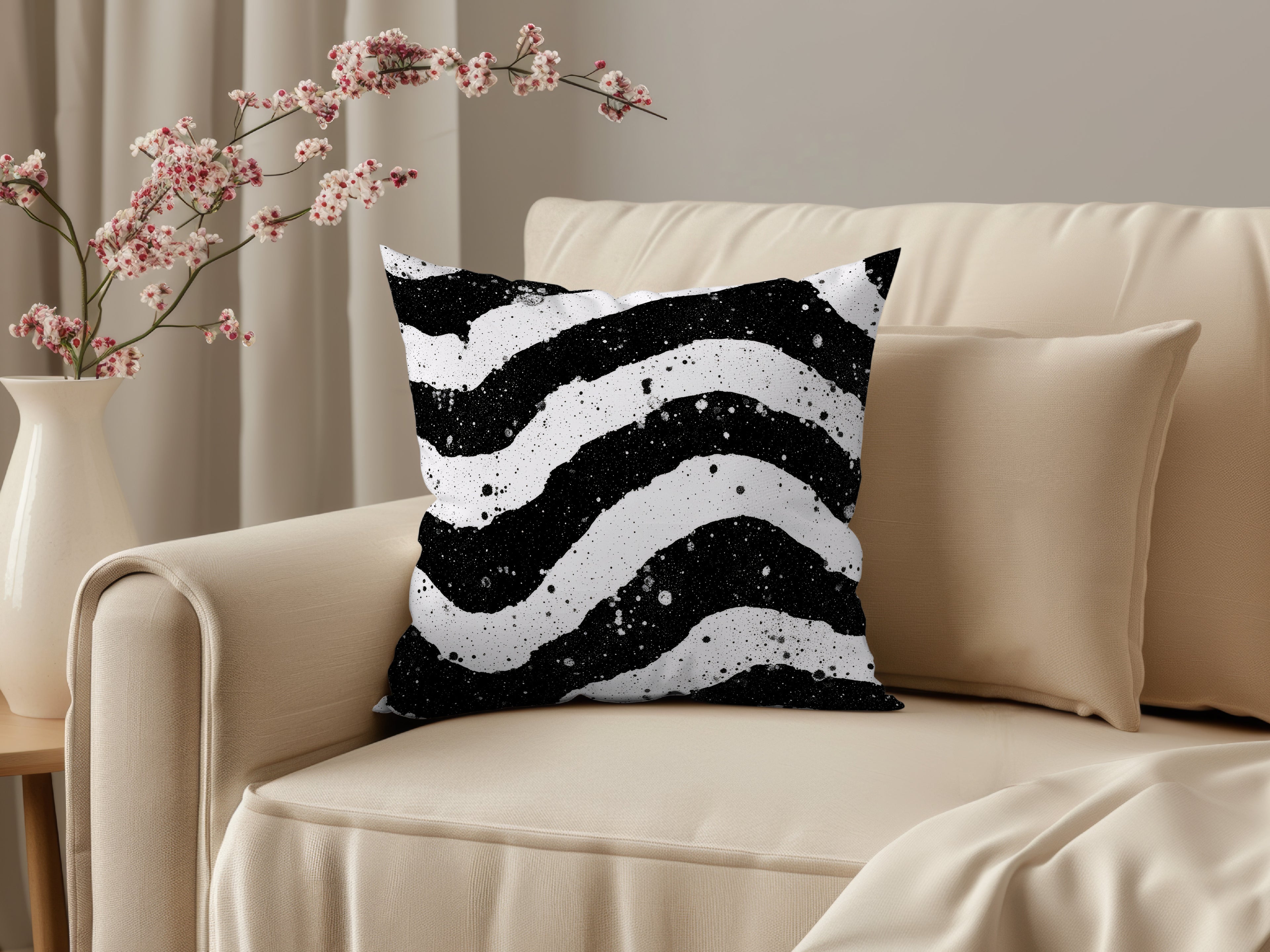 Black And White Spun Polyester Square Pillow 1# — Elena Rise Design