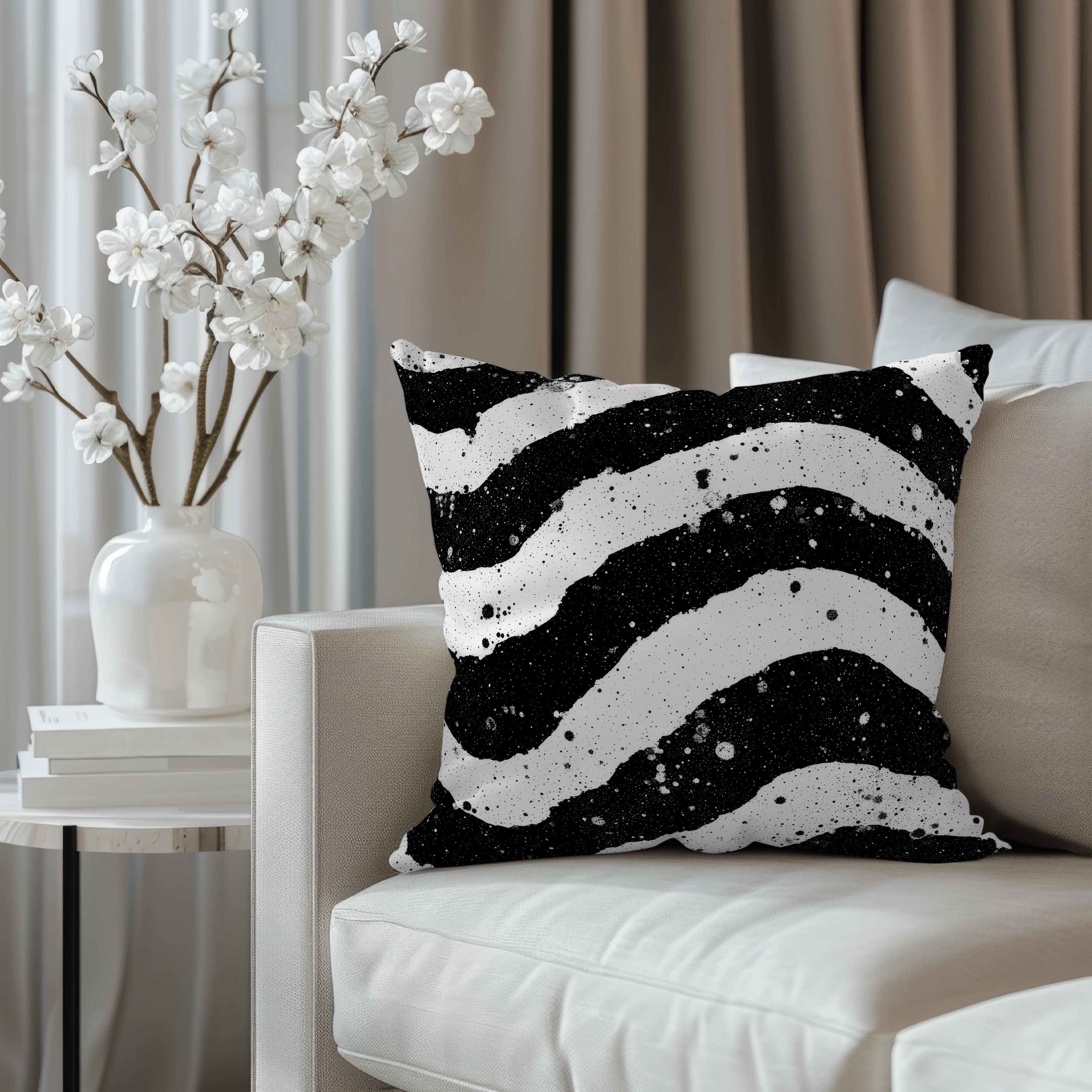 Black And White Spun Polyester Square Pillow 1# — Elena Rise Design