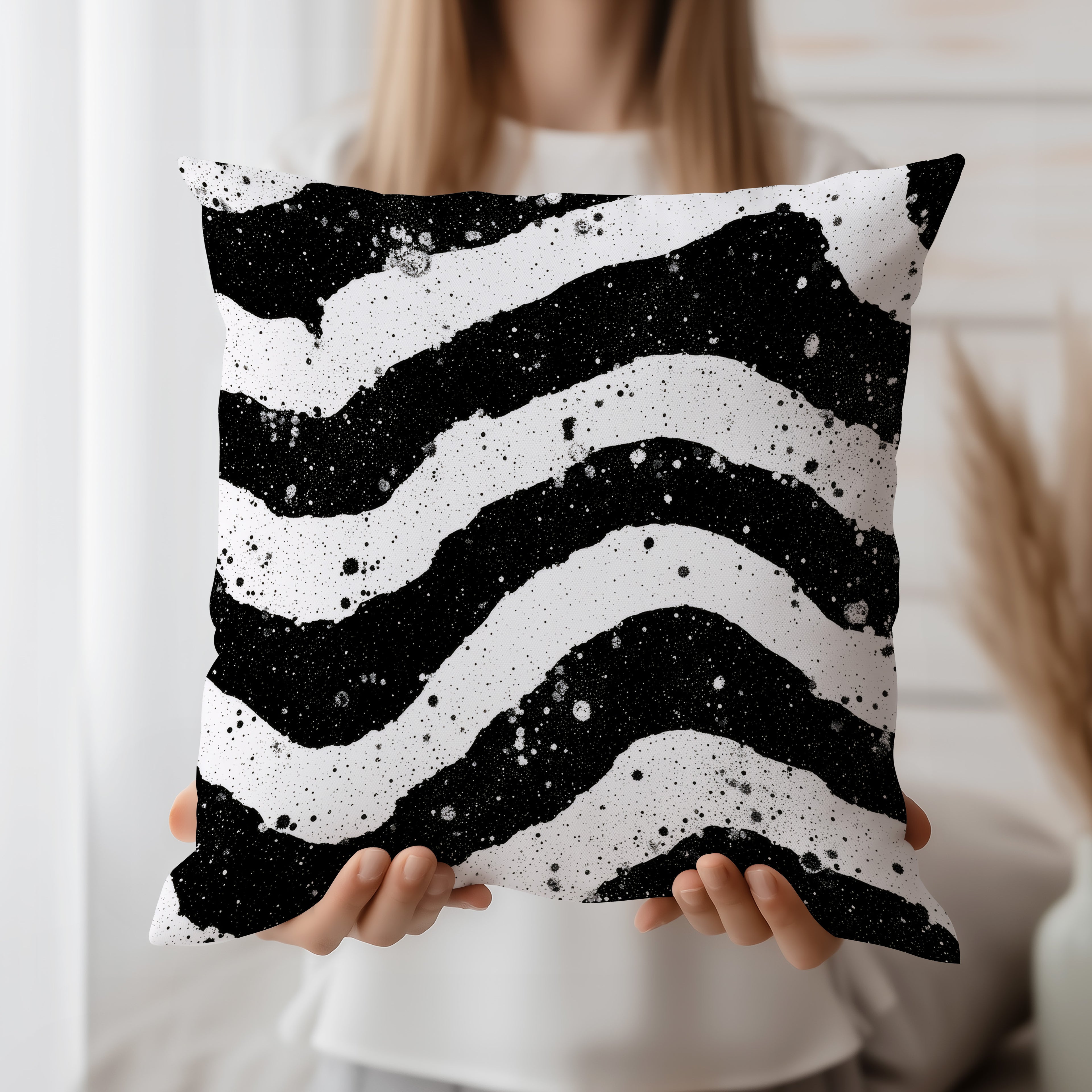 Black And White Spun Polyester Square Pillow 1# — Elena Rise Design