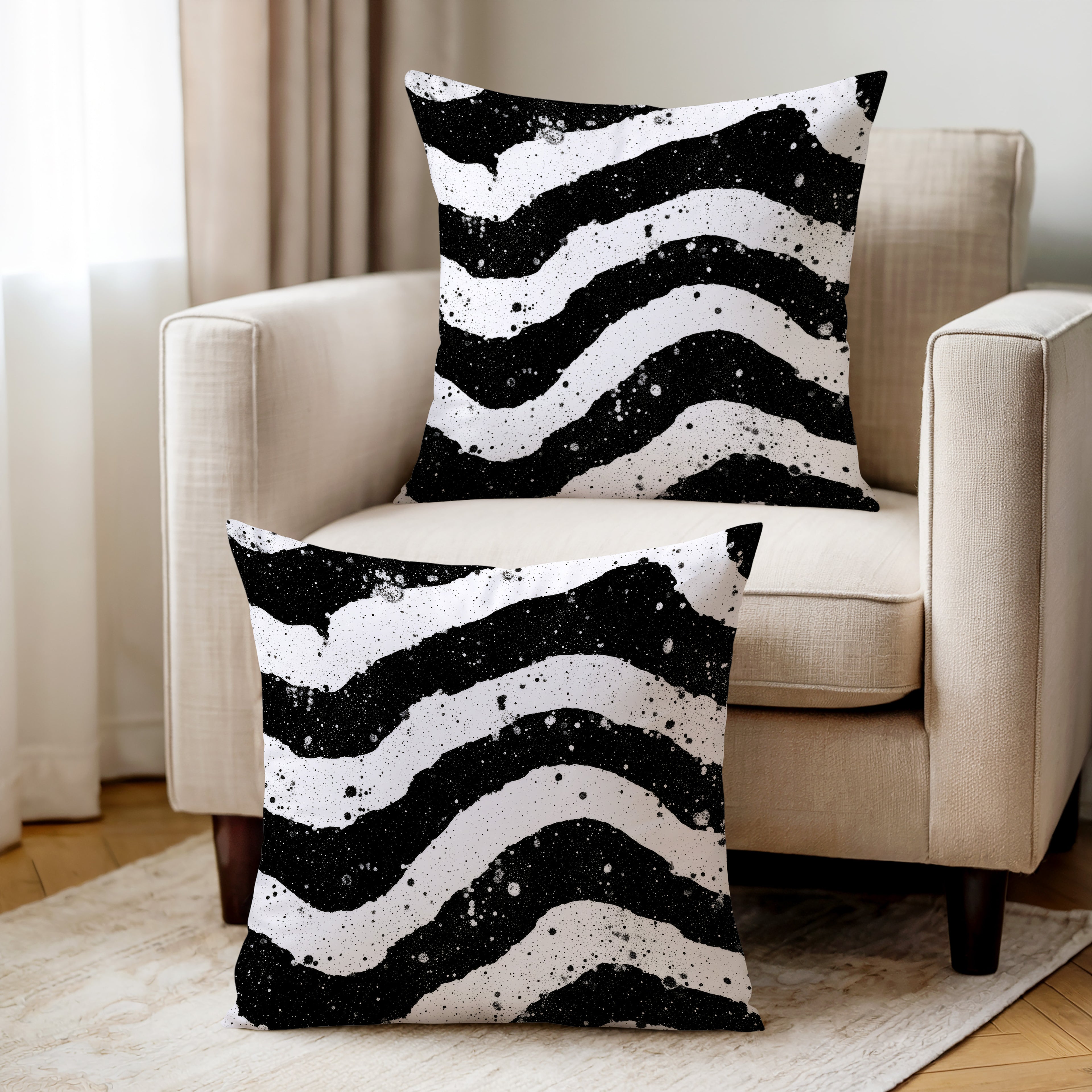 Black And White Spun Polyester Square Pillow 1# — Elena Rise Design