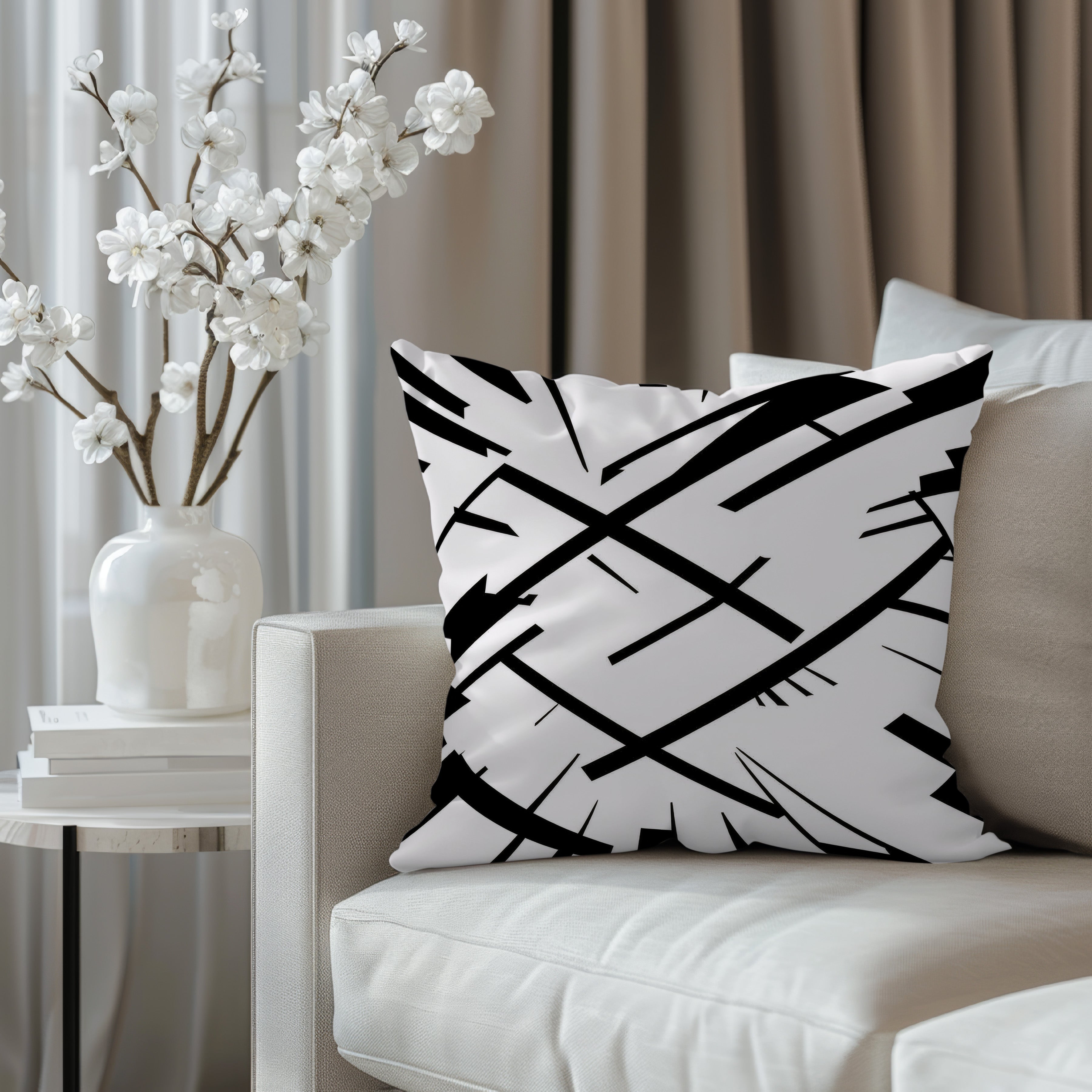 Black And White Spun Polyester Square Pillow 2# — Elena Rise Design