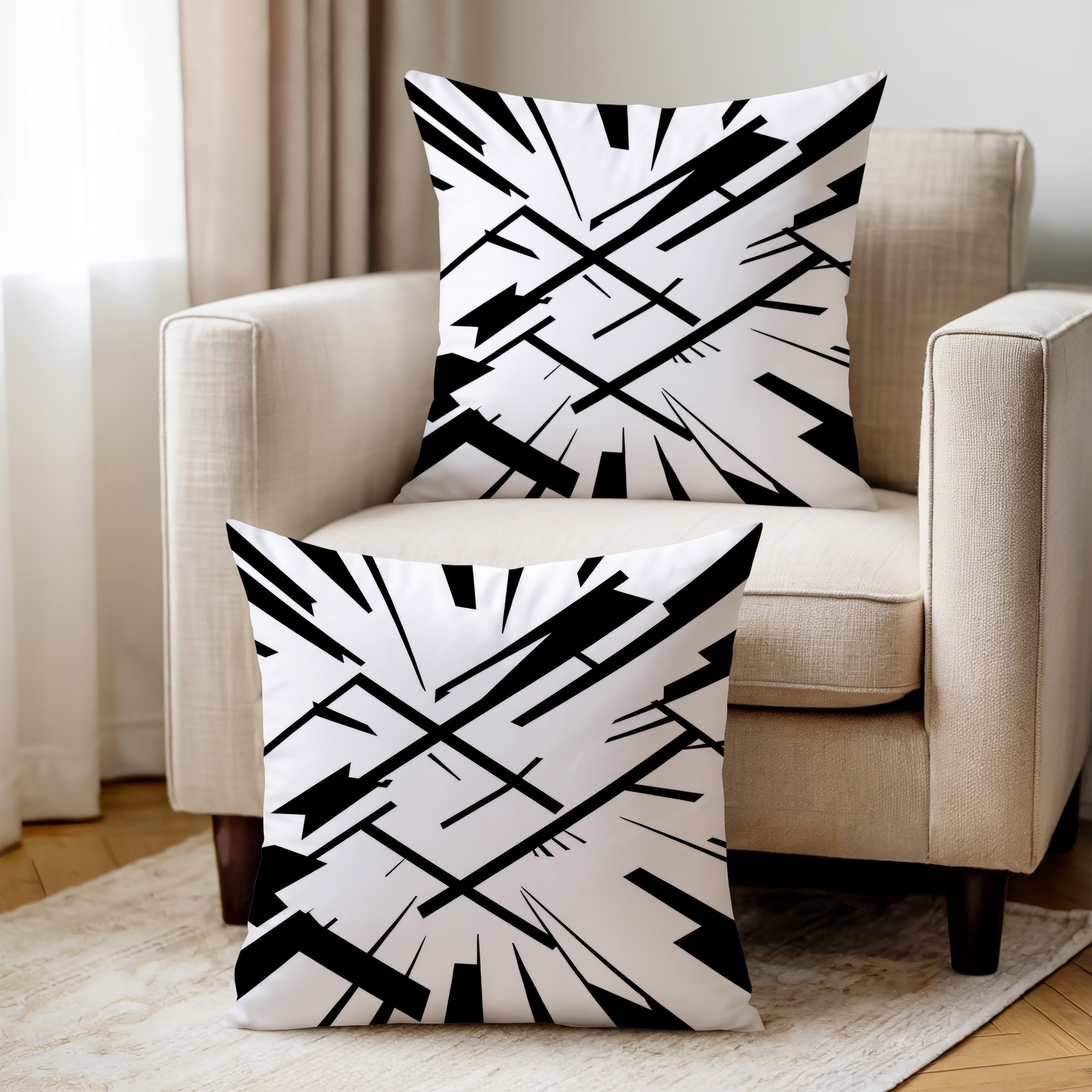 Black And White Spun Polyester Square Pillow 2# — Elena Rise Design