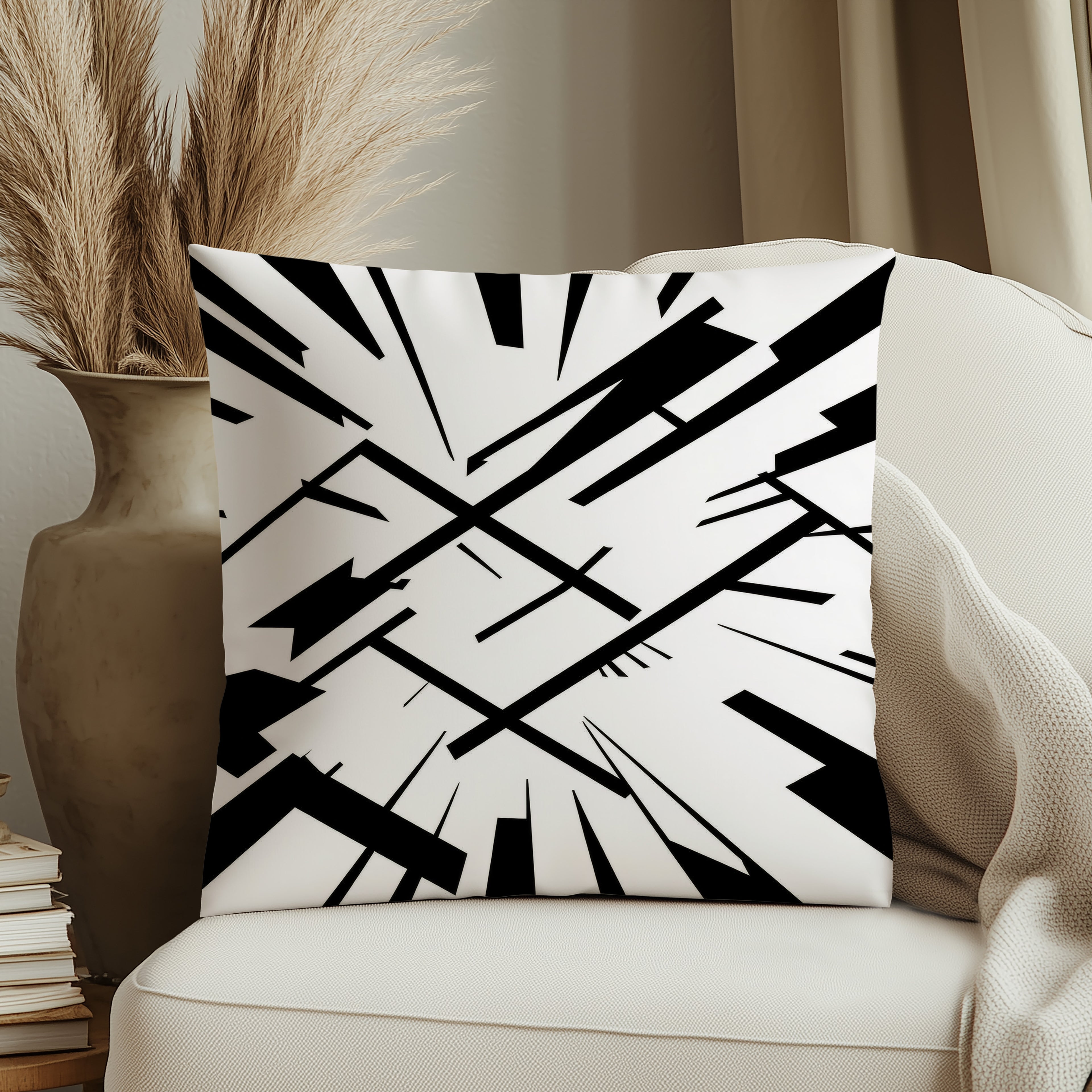 Black And White Spun Polyester Square Pillow 2# — Elena Rise Design