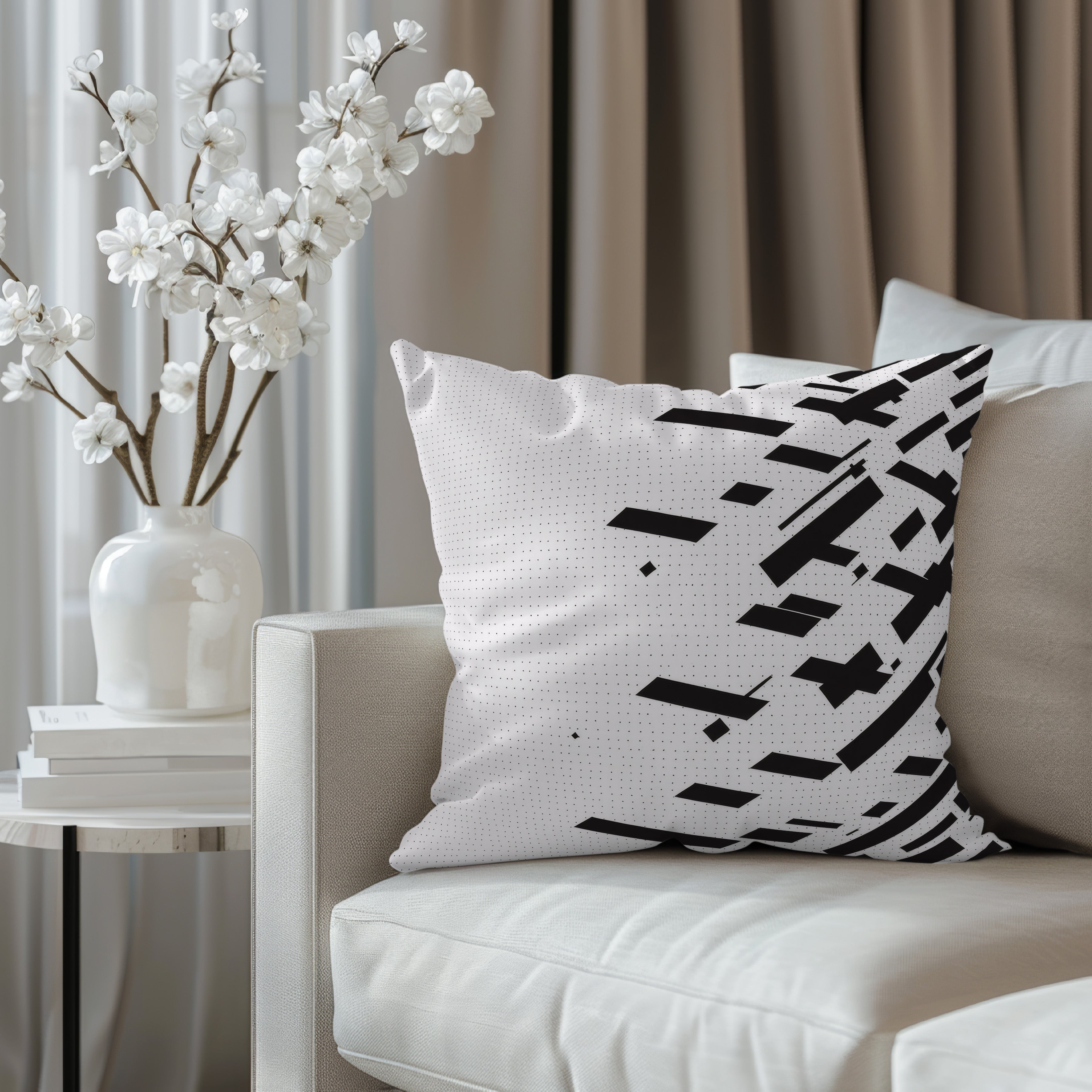 Black And White Spun Polyester Square Pillow 3# — Elena Rise Design