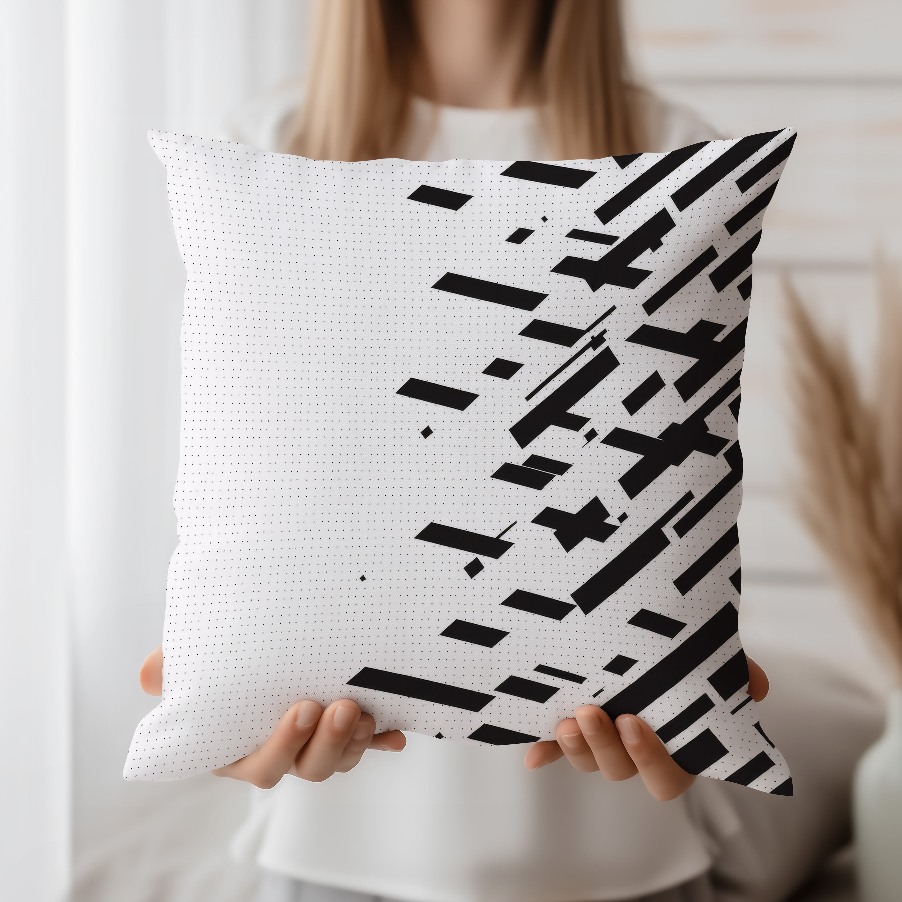 Black And White Spun Polyester Square Pillow 3# — Elena Rise Design