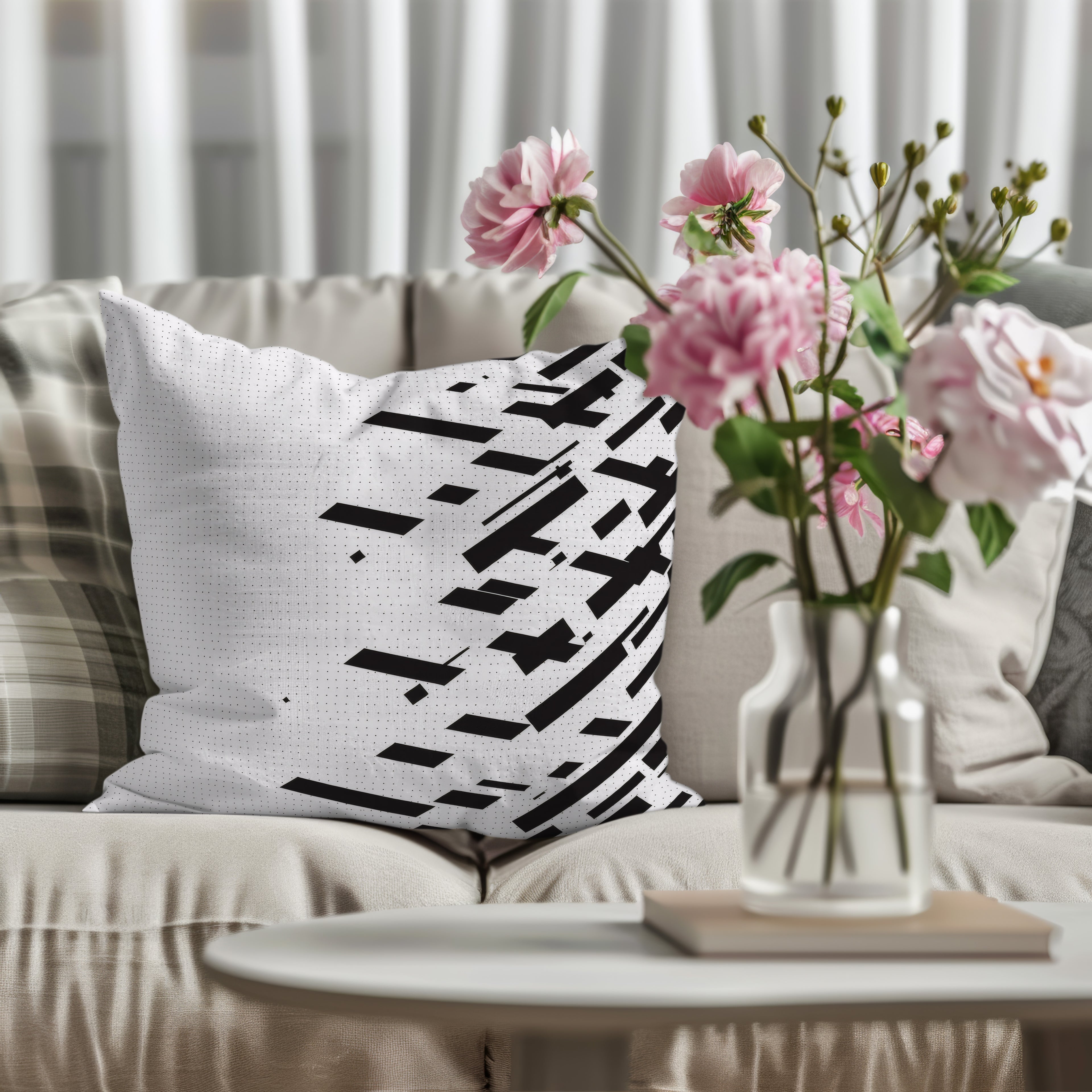 Black And White Spun Polyester Square Pillow 3# — Elena Rise Design