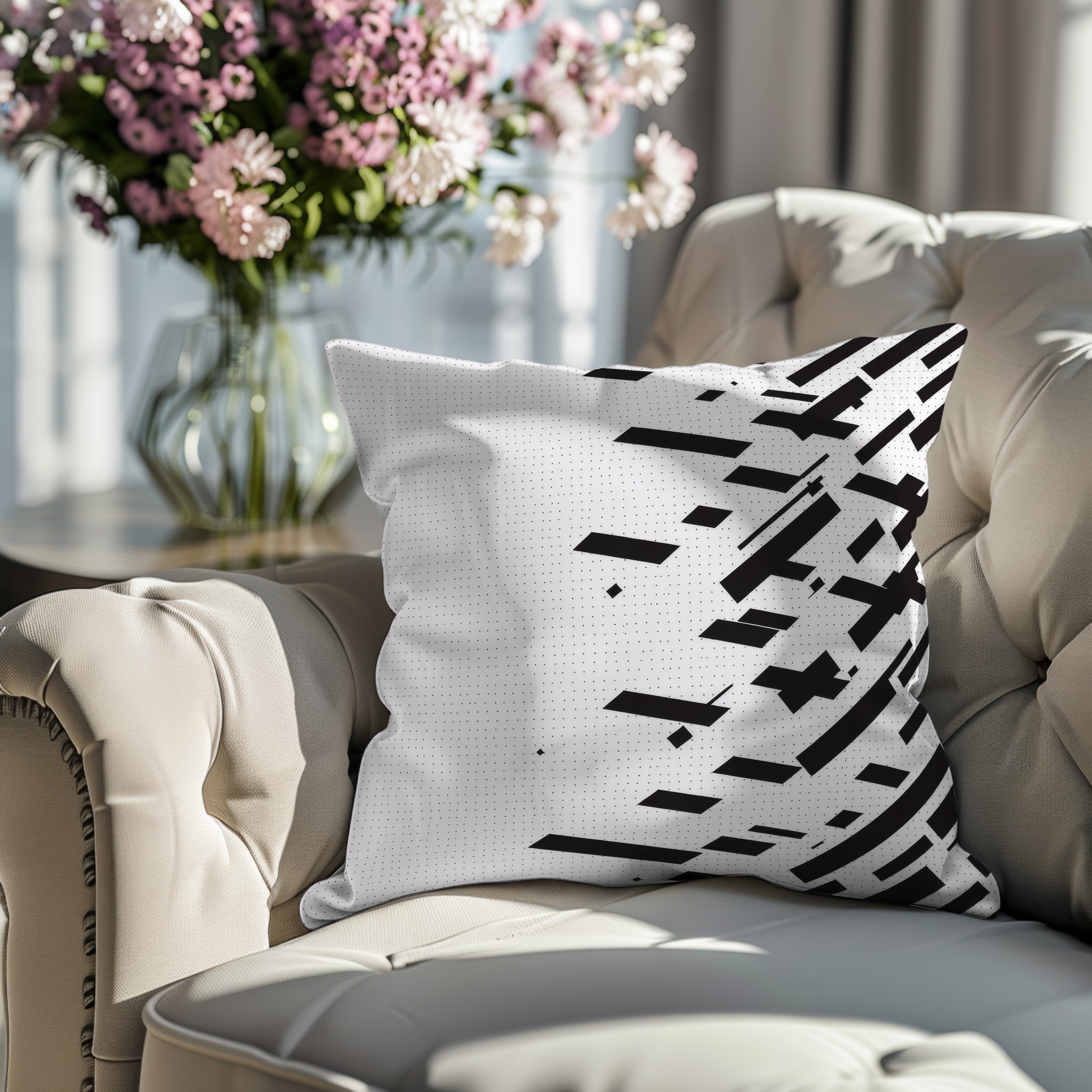 Black And White Spun Polyester Square Pillow 3# — Elena Rise Design