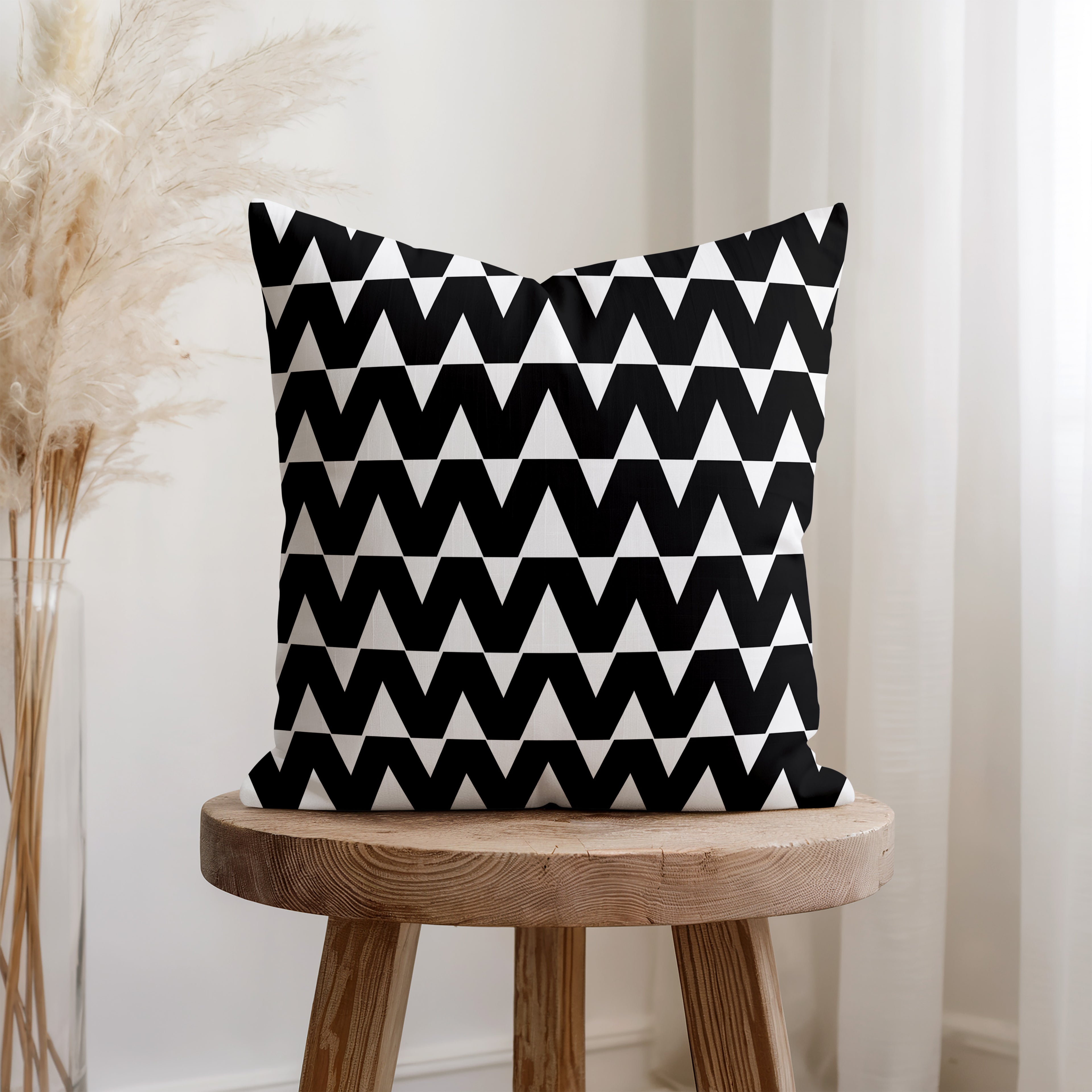 Black And White Spun Polyester Square Pillow 4# — Elena Rise Design