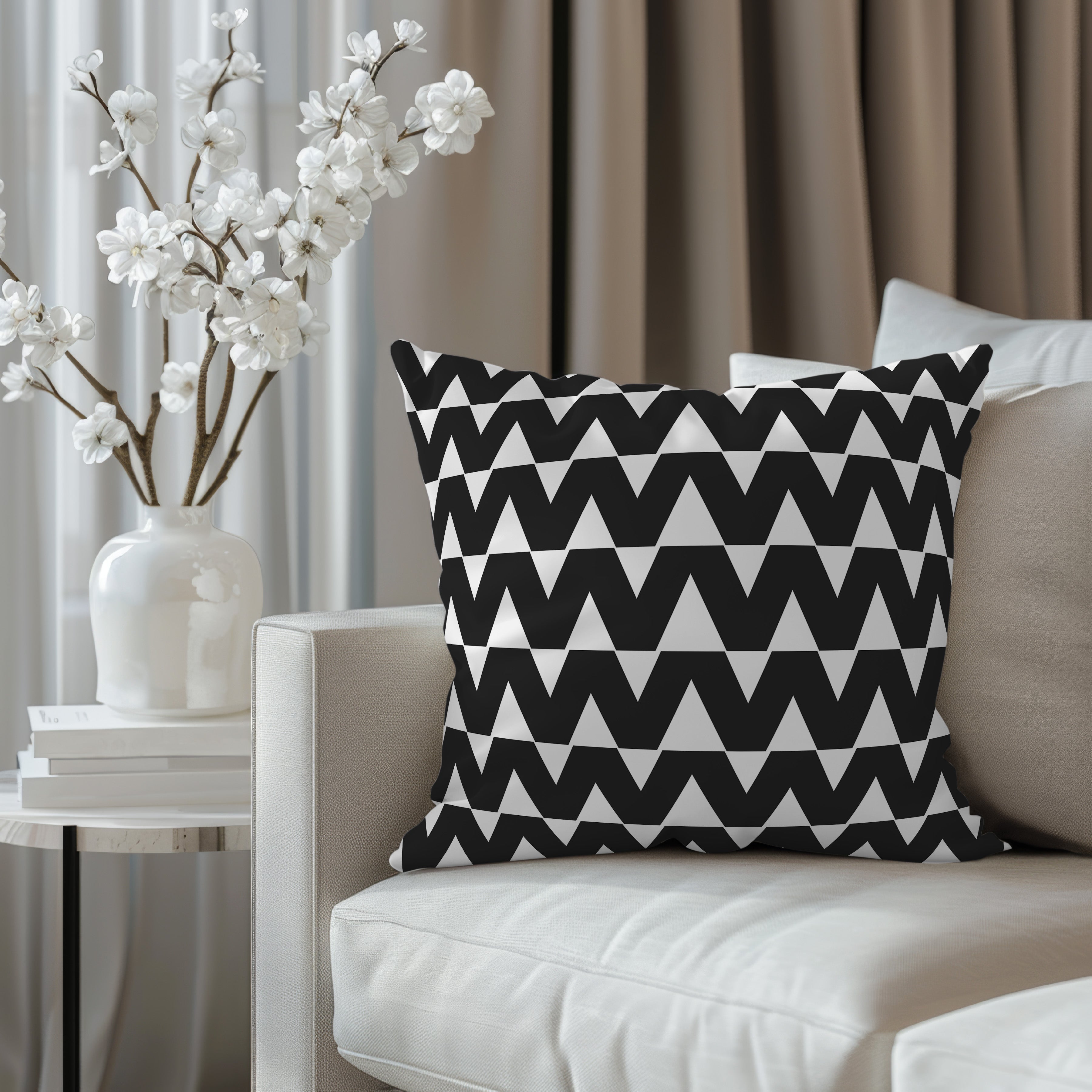 Black And White Spun Polyester Square Pillow 4# — Elena Rise Design