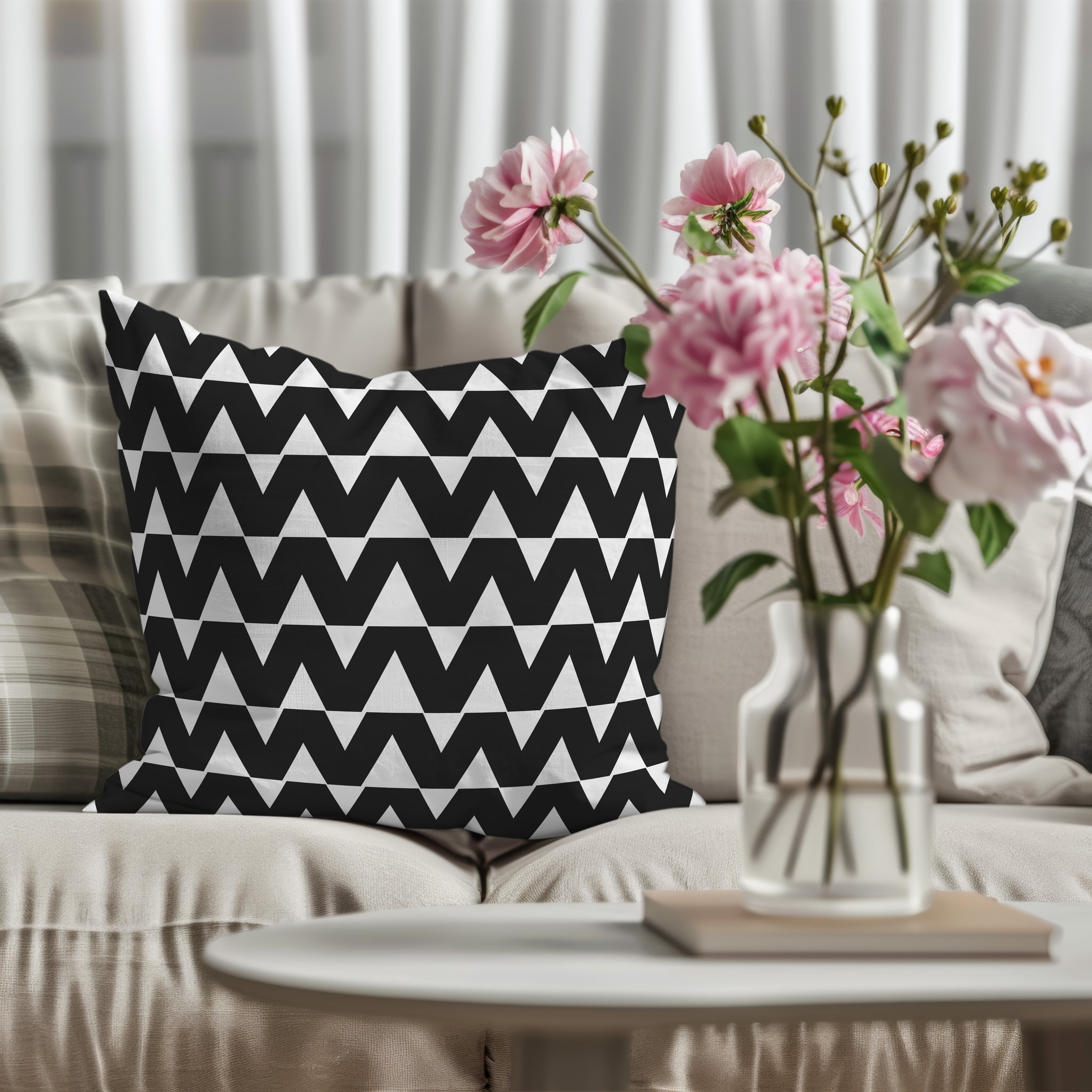 Black And White Spun Polyester Square Pillow 4# — Elena Rise Design