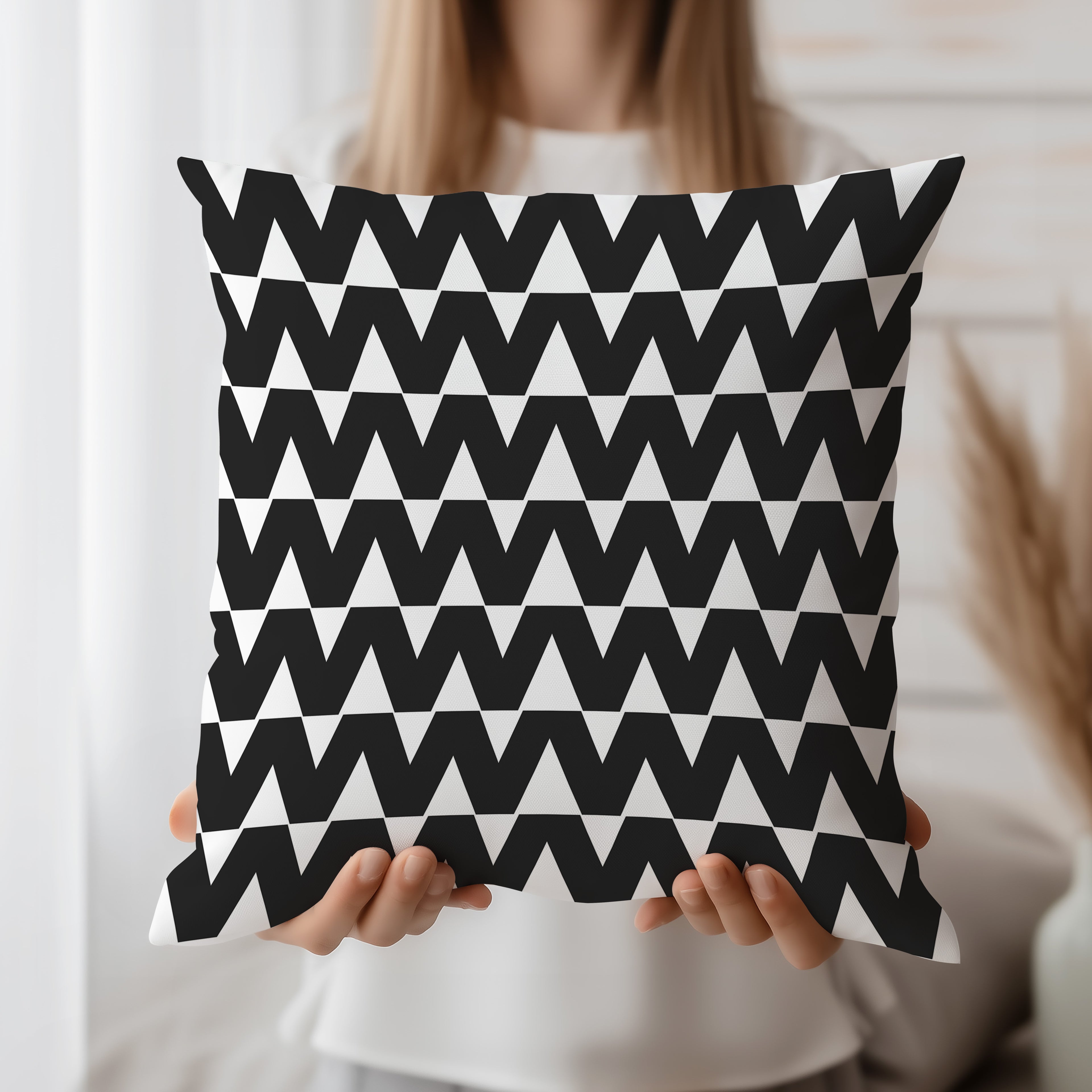 Black And White Spun Polyester Square Pillow 4# — Elena Rise Design