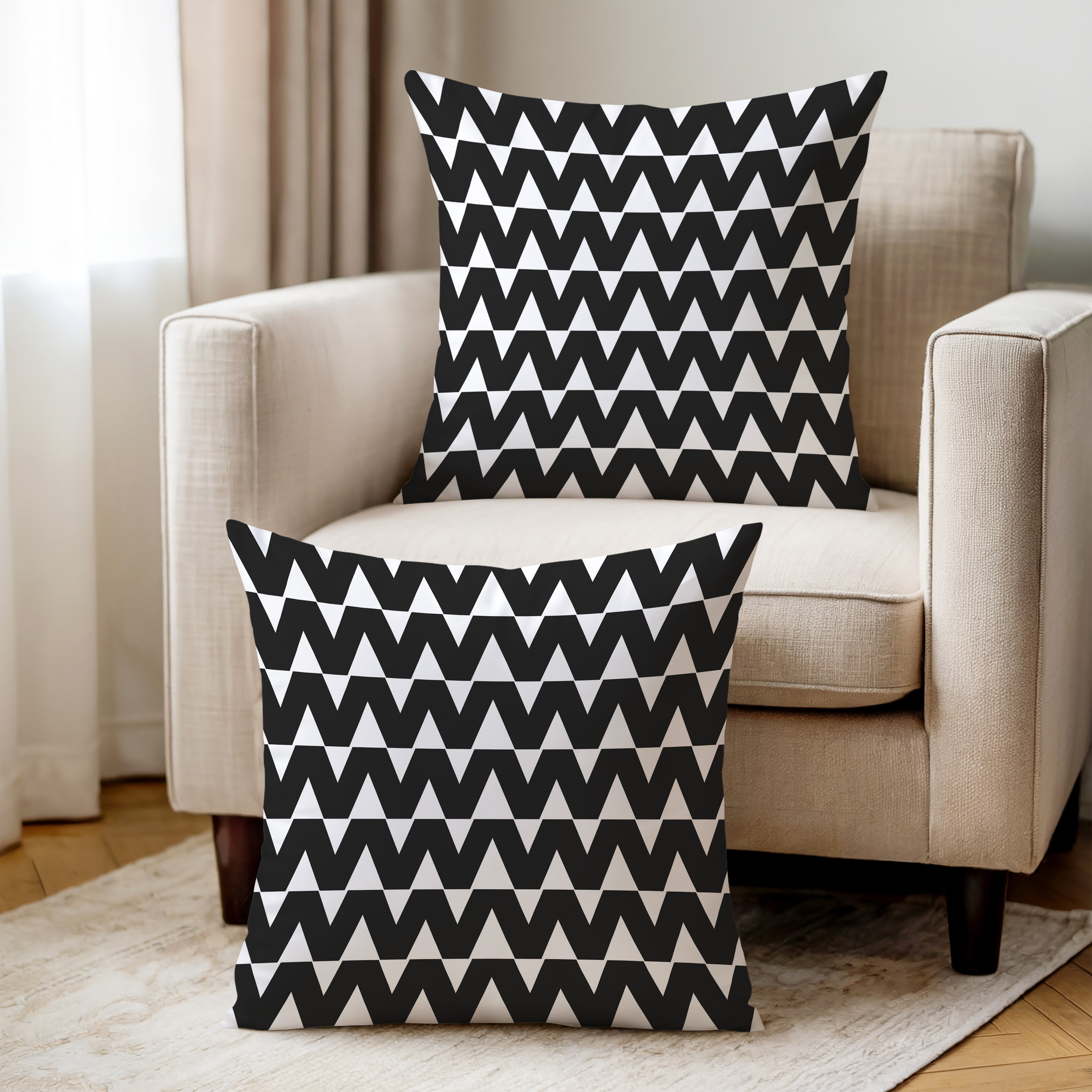 Black And White Spun Polyester Square Pillow 4# — Elena Rise Design