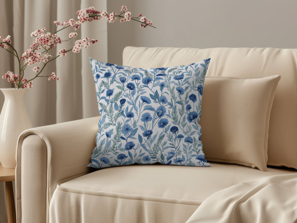 Blue Flower Spun Polyester Square Pillow 1# — Elena Rise Design