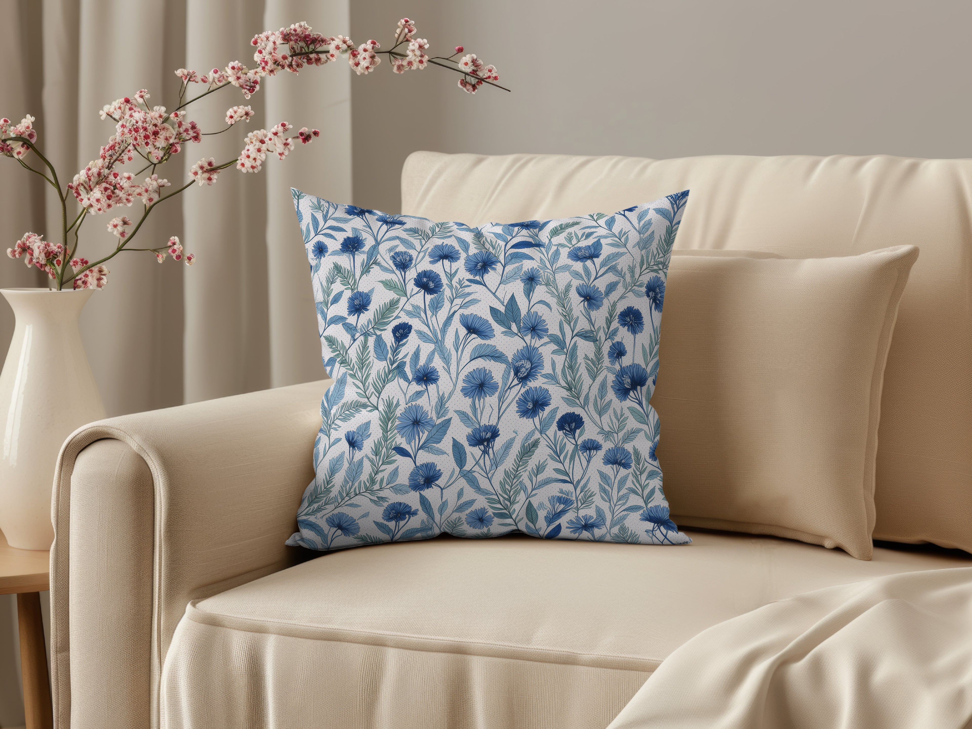 Blue Flower Spun Polyester Square Pillow 1# — Elena Rise Design
