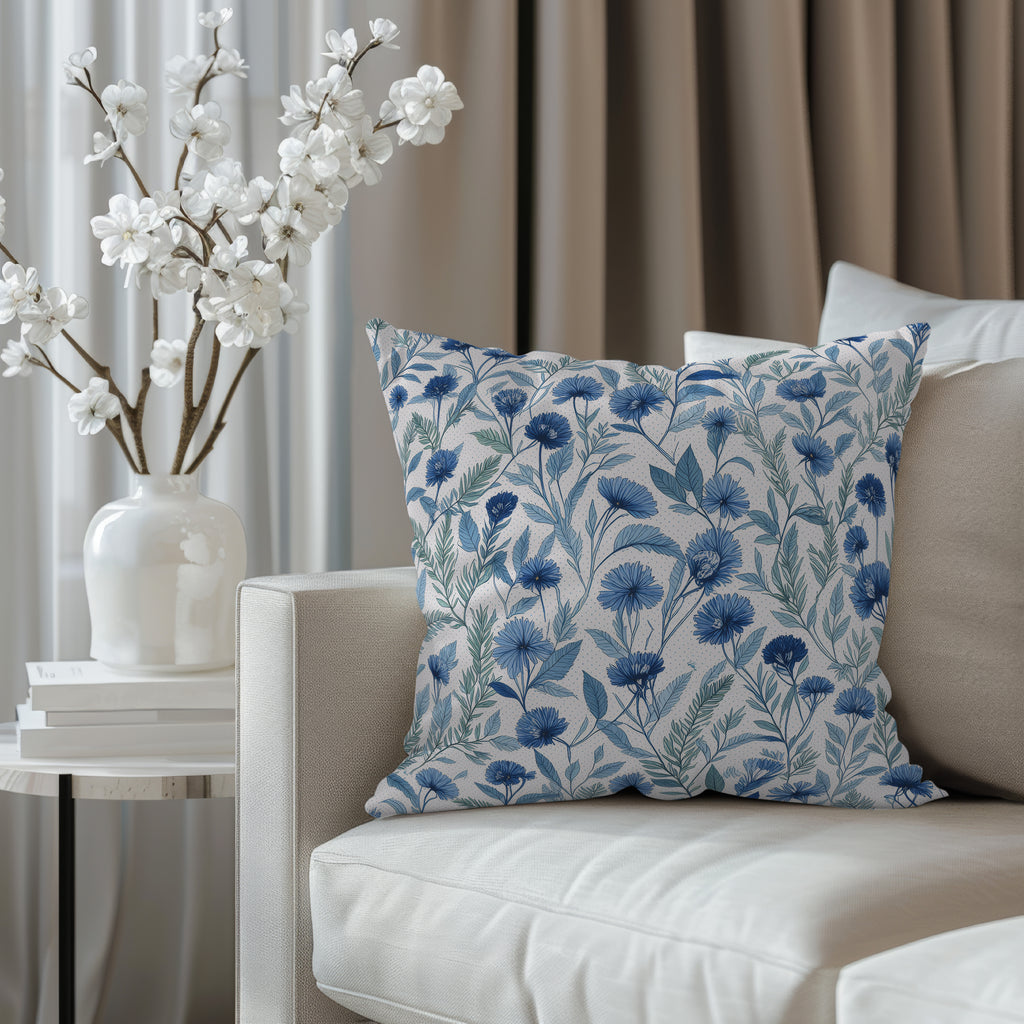 Blue Flower Spun Polyester Square Pillow 1# — Elena Rise Design