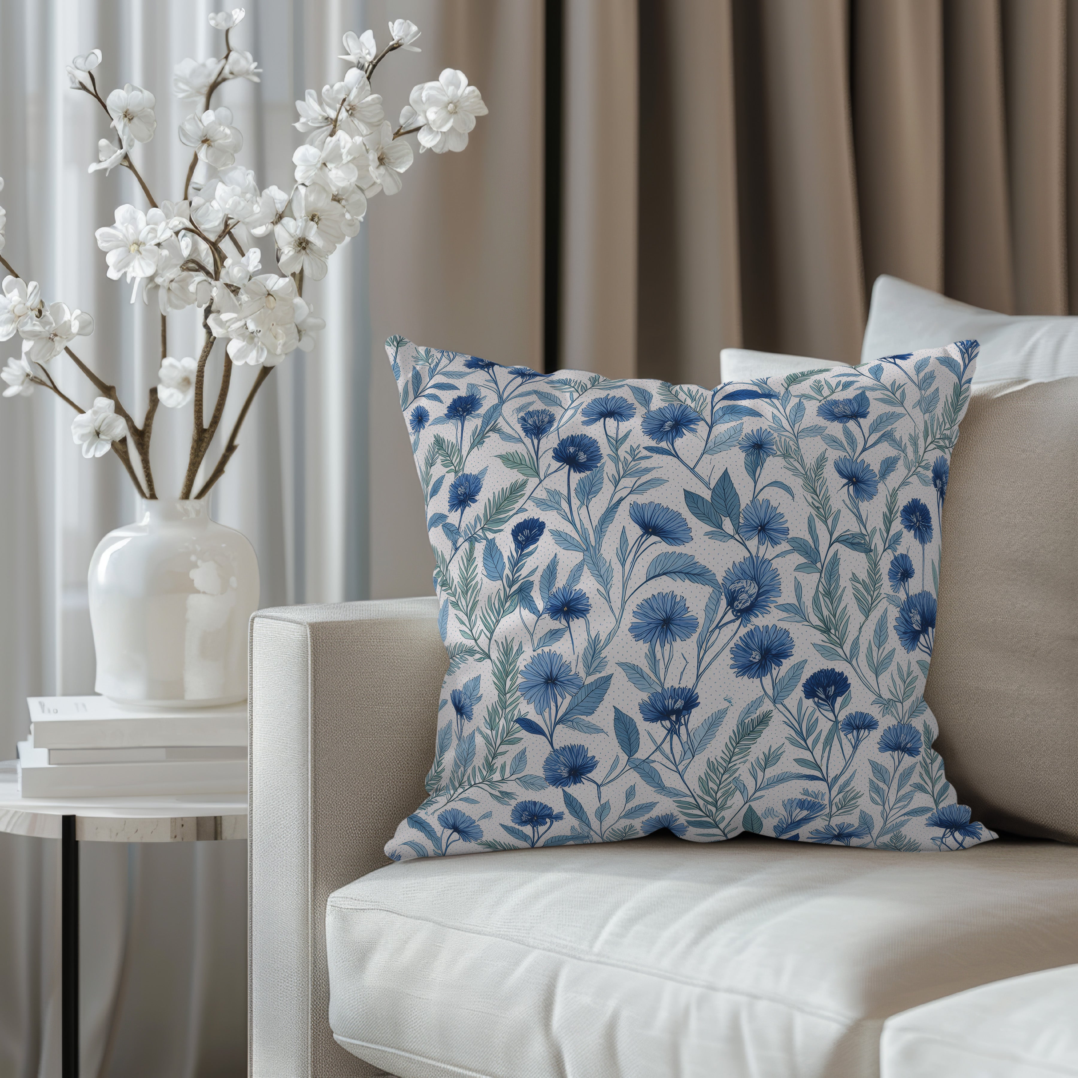 Blue Flower Spun Polyester Square Pillow 1# — Elena Rise Design