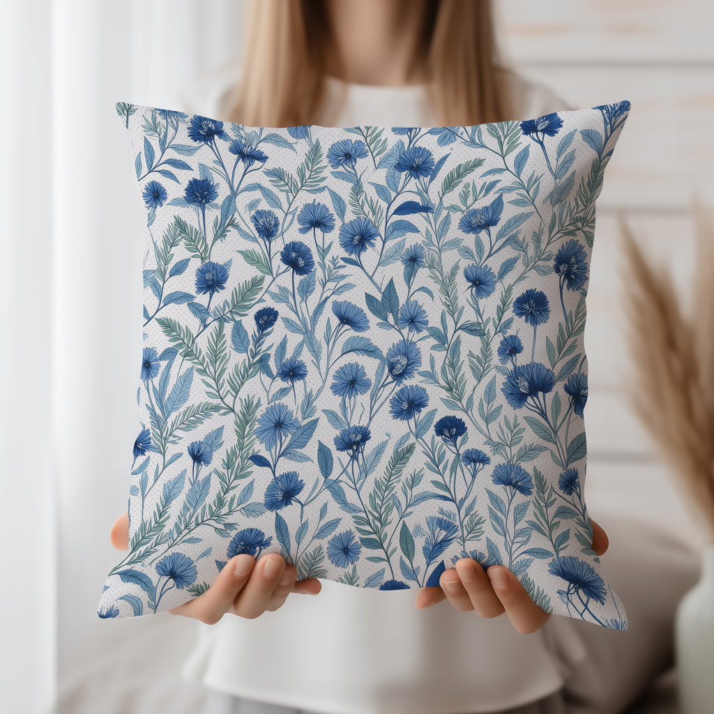 Blue Flower Spun Polyester Square Pillow 1# — Elena Rise Design