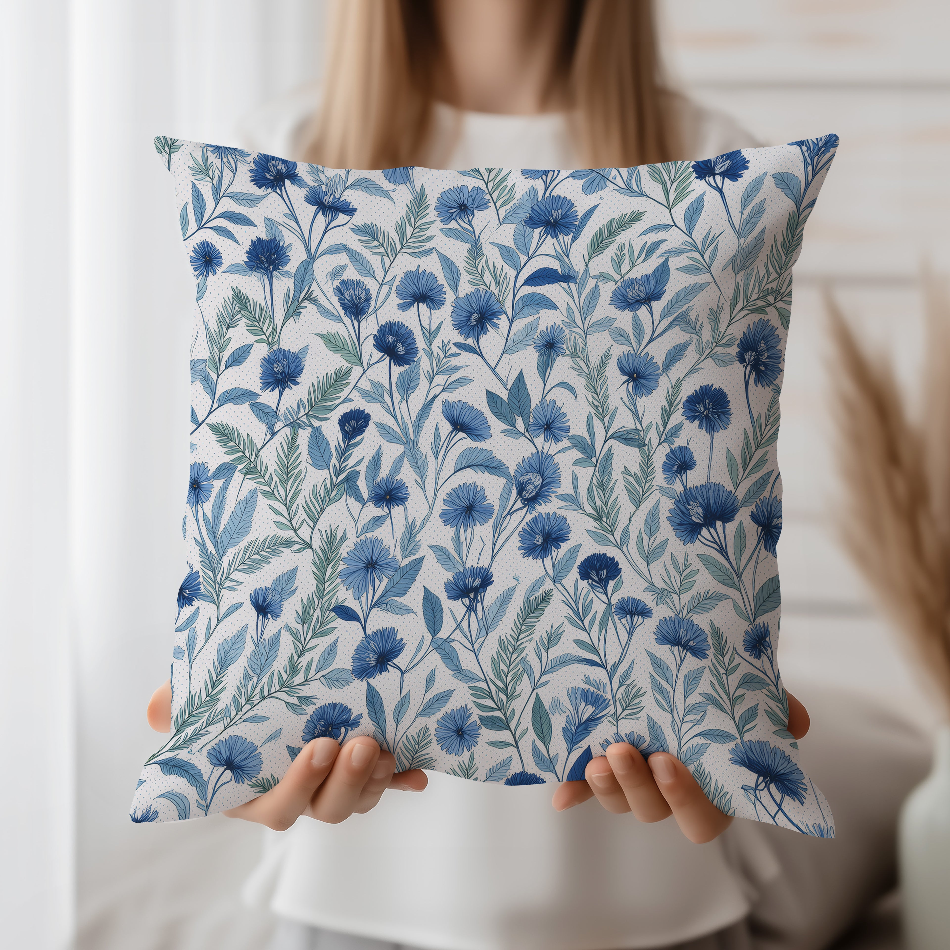 Blue Flower Spun Polyester Square Pillow 1# — Elena Rise Design
