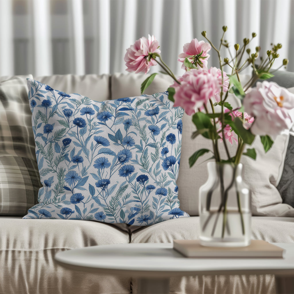 Blue Flower Spun Polyester Square Pillow 1# — Elena Rise Design