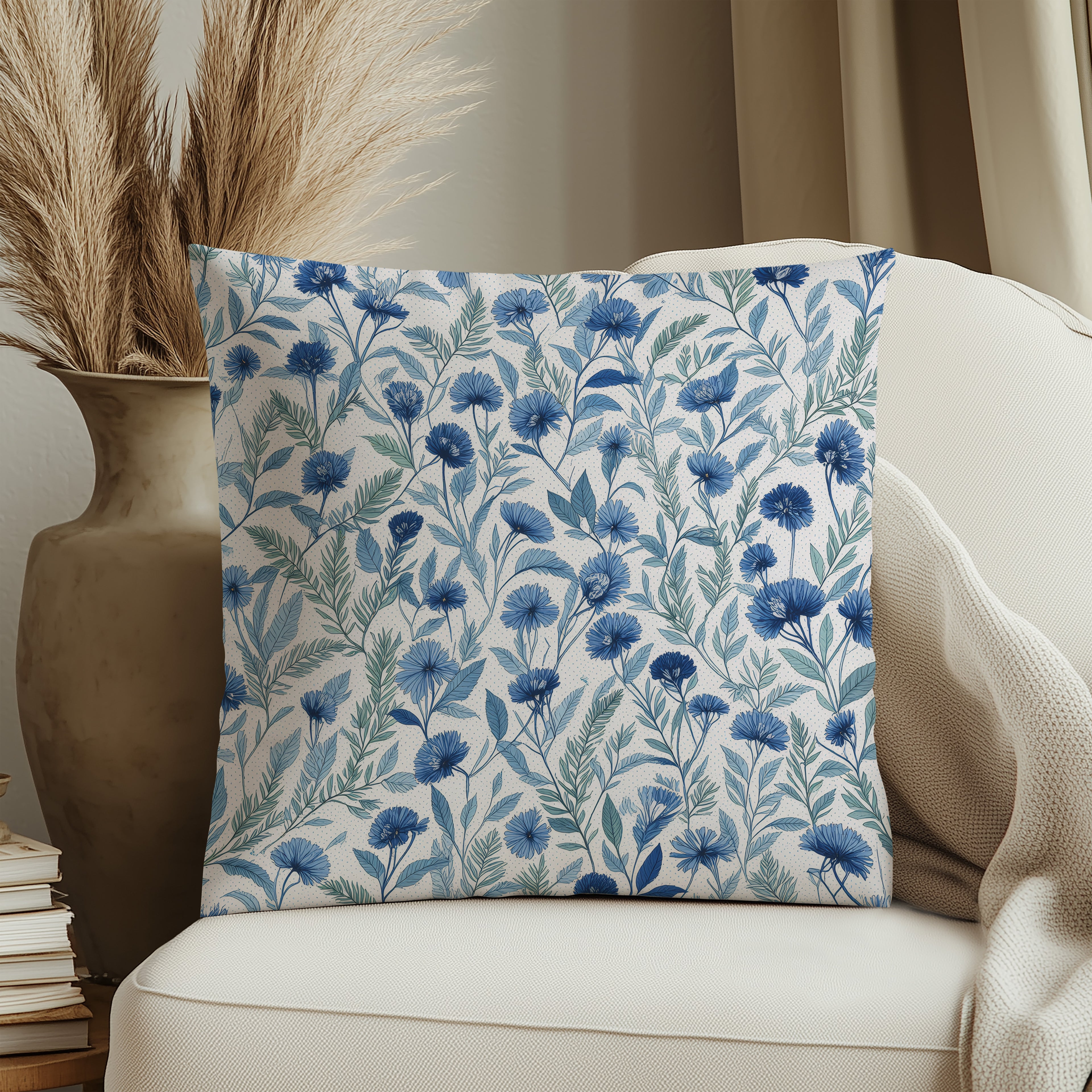 Blue Flower Spun Polyester Square Pillow 1# — Elena Rise Design