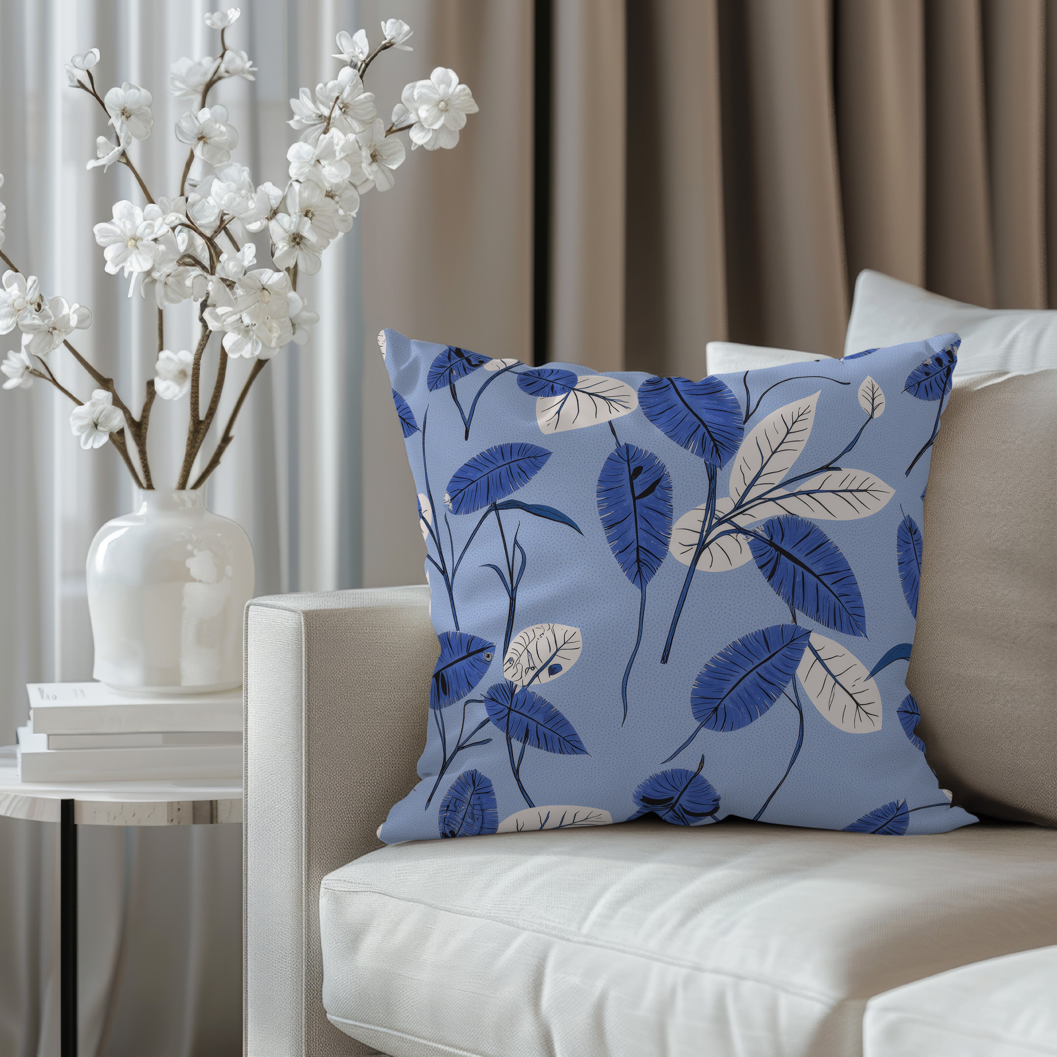 Blue Flower Spun Polyester Square Pillow 2# — Elena Rise Design