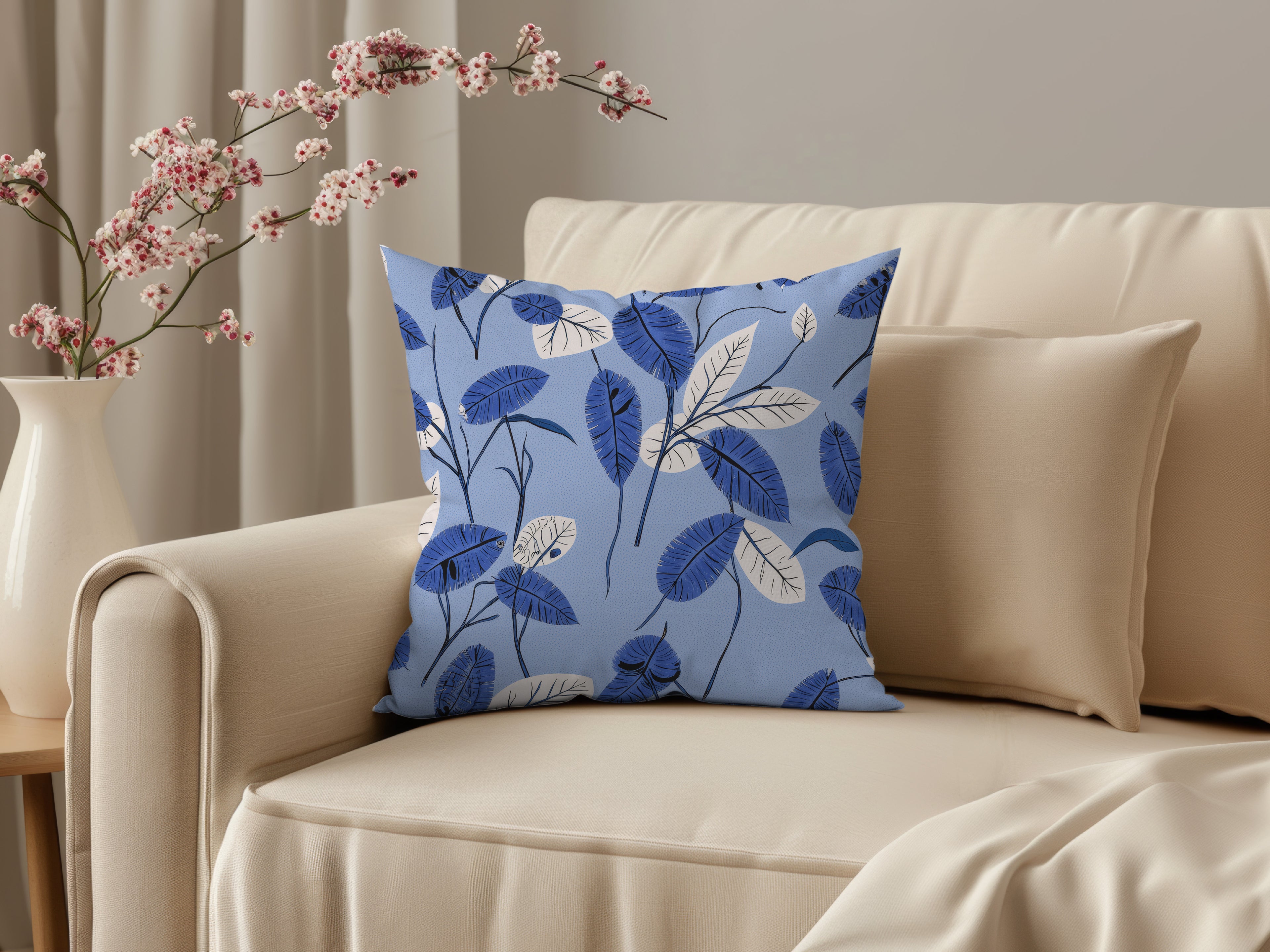 Blue Flower Spun Polyester Square Pillow 2# — Elena Rise Design