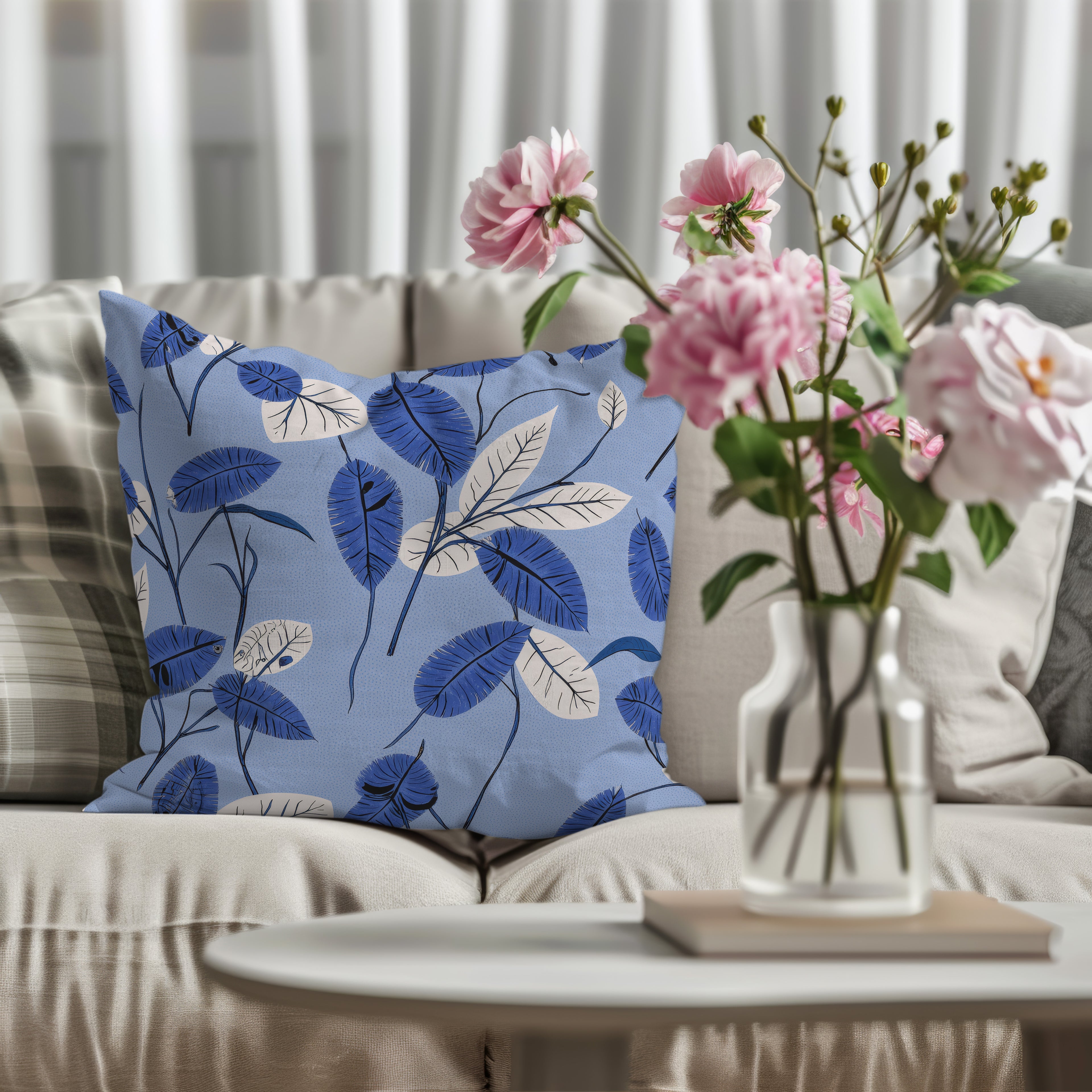 Blue Flower Spun Polyester Square Pillow 2# — Elena Rise Design
