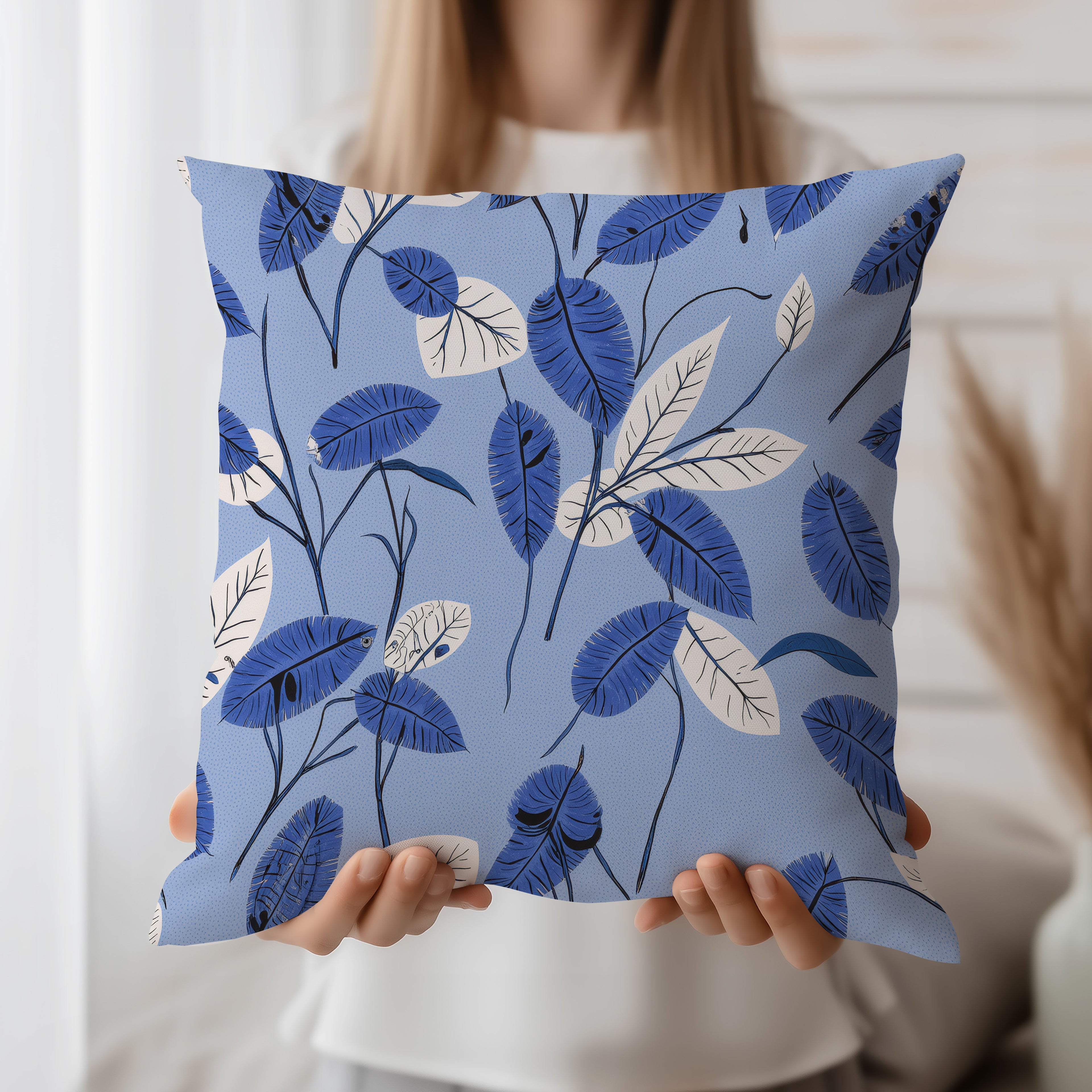 Blue Flower Spun Polyester Square Pillow 2# — Elena Rise Design