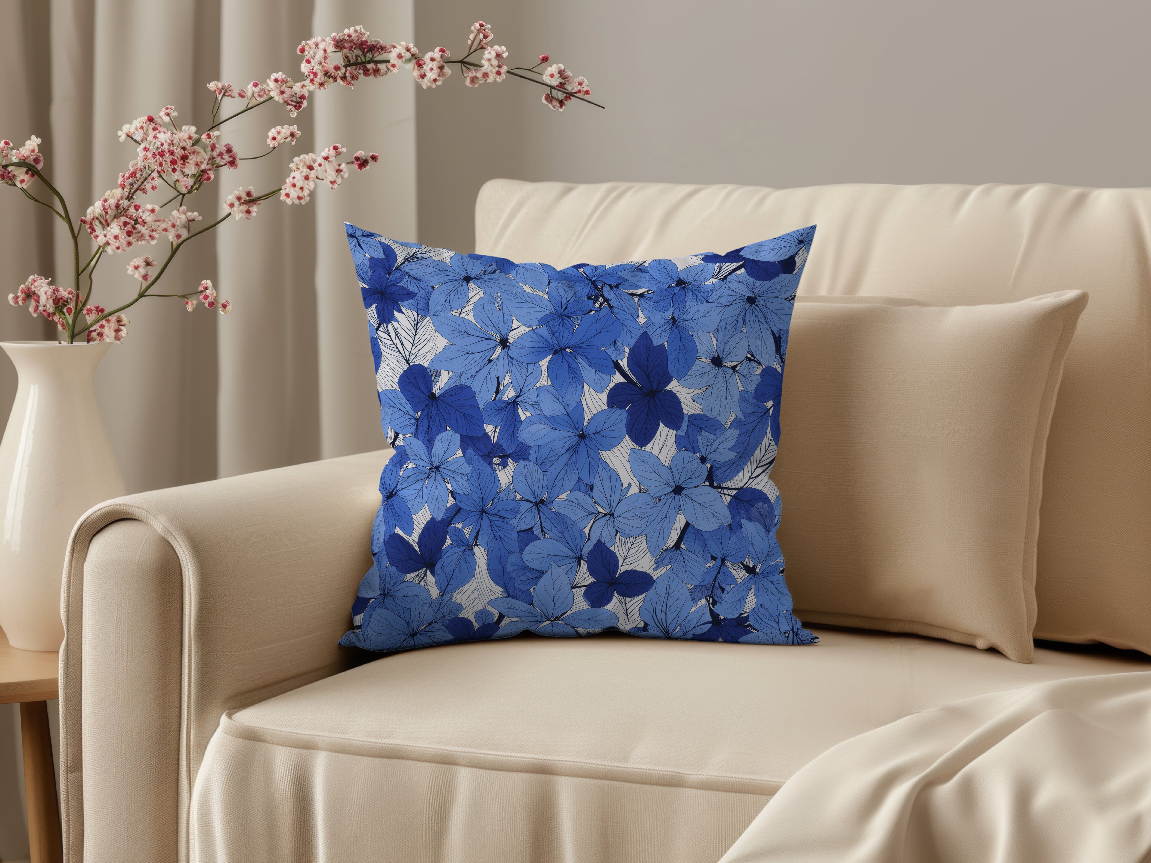 Blue Flower Spun Polyester Square Pillow 3# — Elena Rise Design