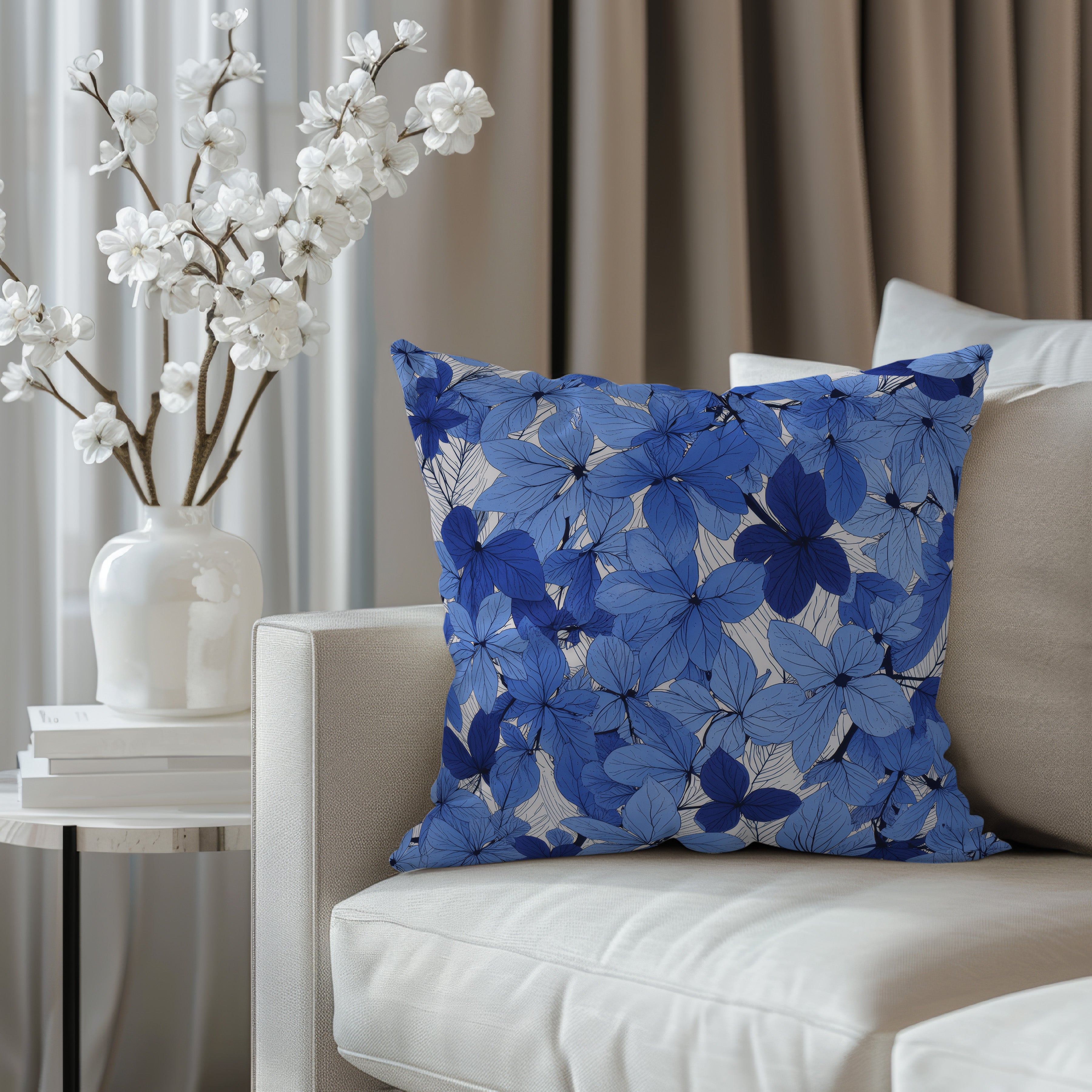 Blue Flower Spun Polyester Square Pillow 3# — Elena Rise Design