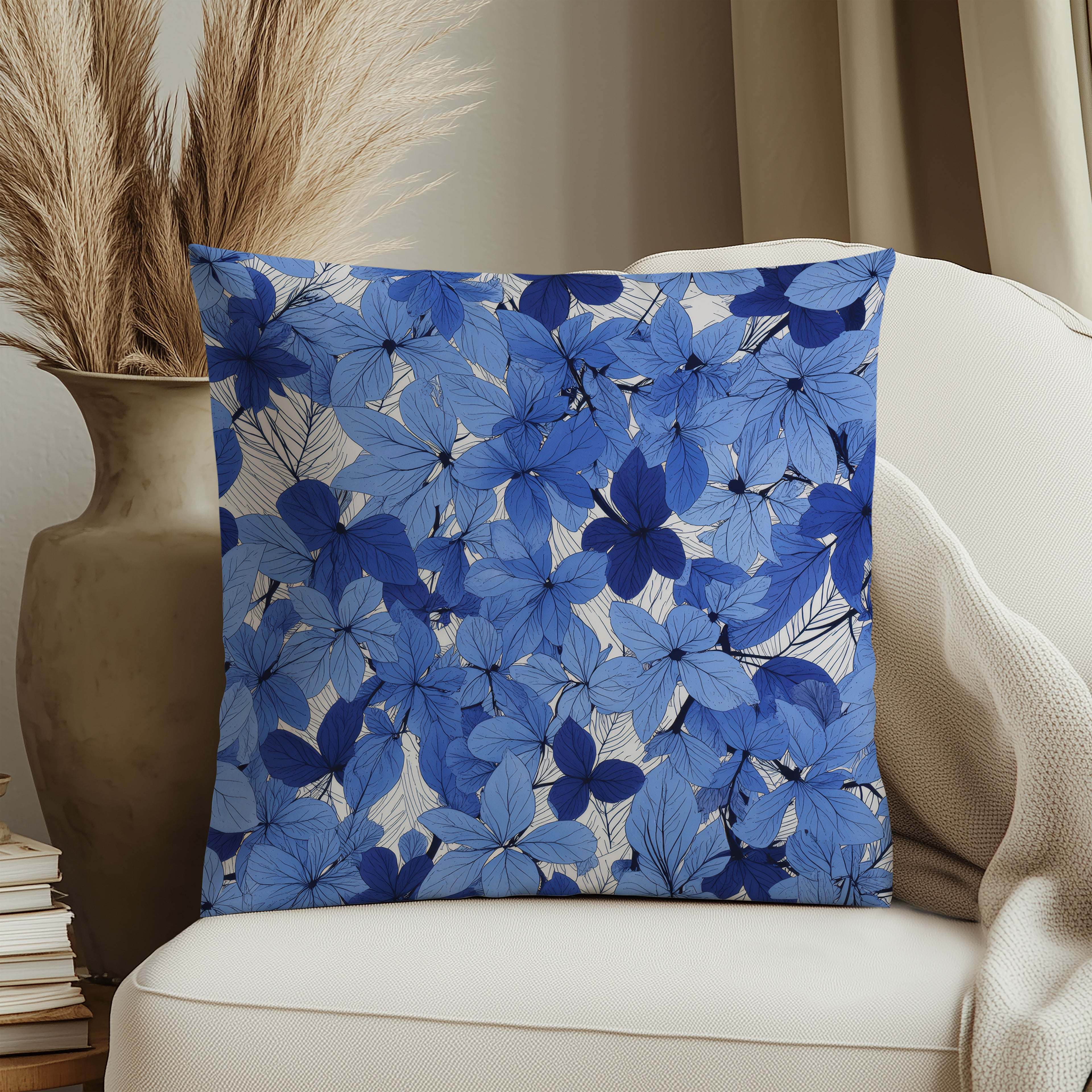 Blue Flower Spun Polyester Square Pillow 3# — Elena Rise Design