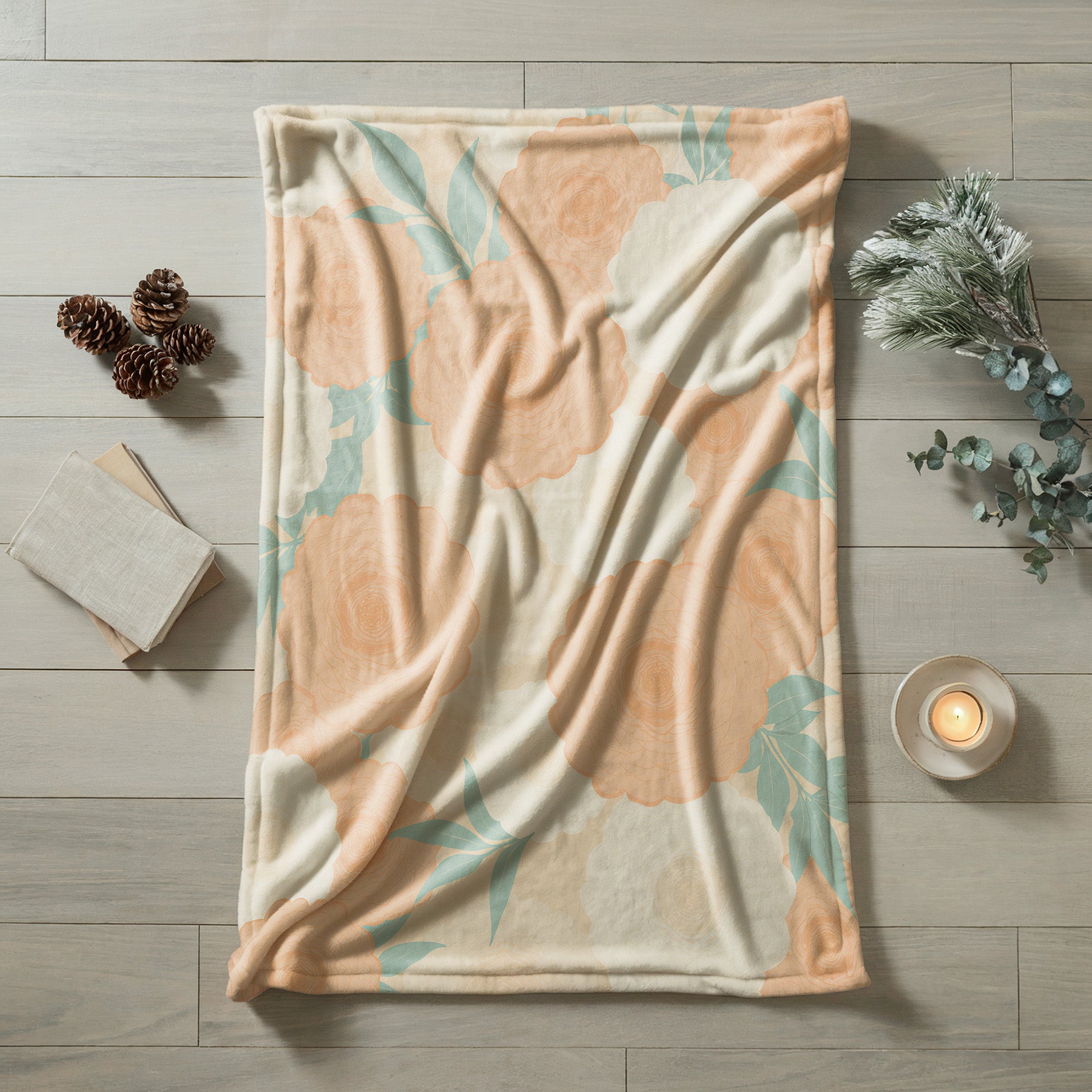 Soft Orange Floral Velveteen Microfiber Blanket Soft Throw - 1# - Elena Rise Design