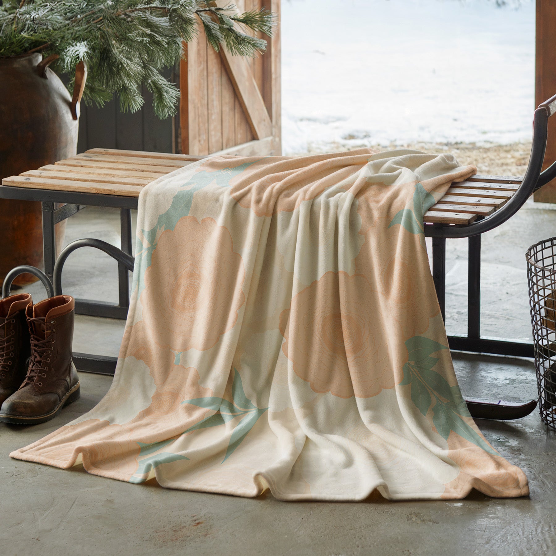 Soft Orange Floral Velveteen Microfiber Blanket Soft Throw - 1# - Elena Rise Design