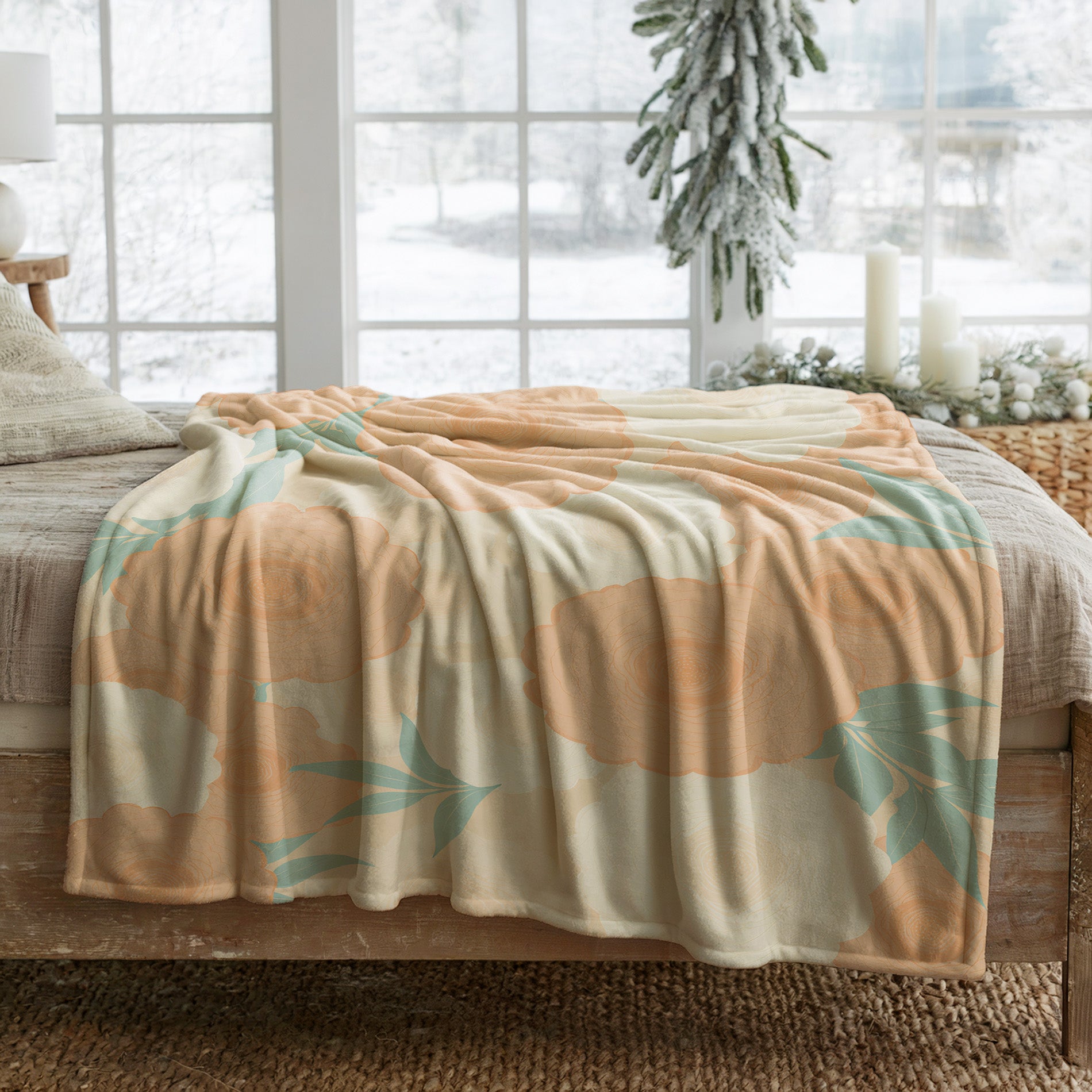 Soft Orange Floral Velveteen Microfiber Blanket Soft Throw - 1# - Elena Rise Design