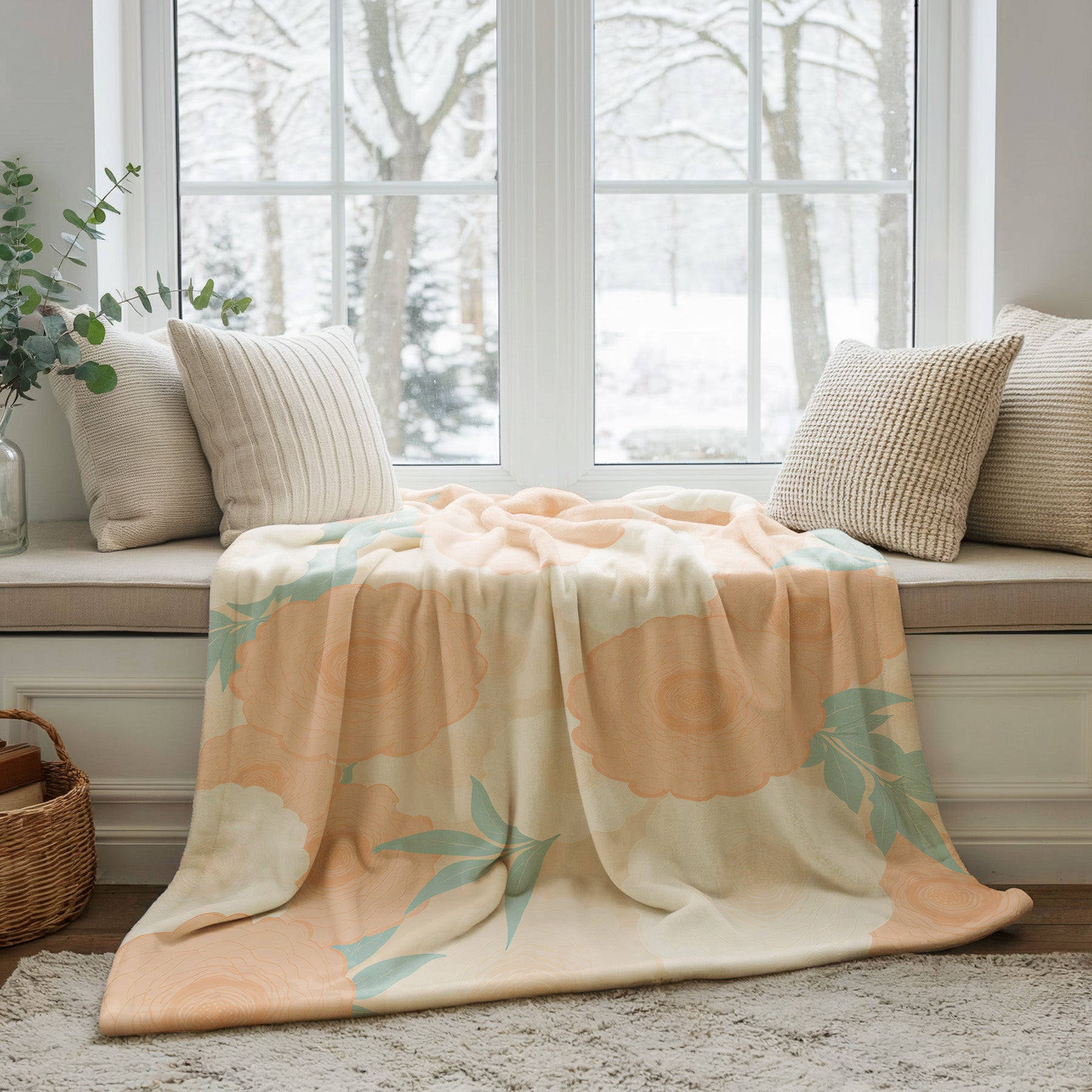 Soft Orange Floral Velveteen Microfiber Blanket Soft Throw - 1# - Elena Rise Design