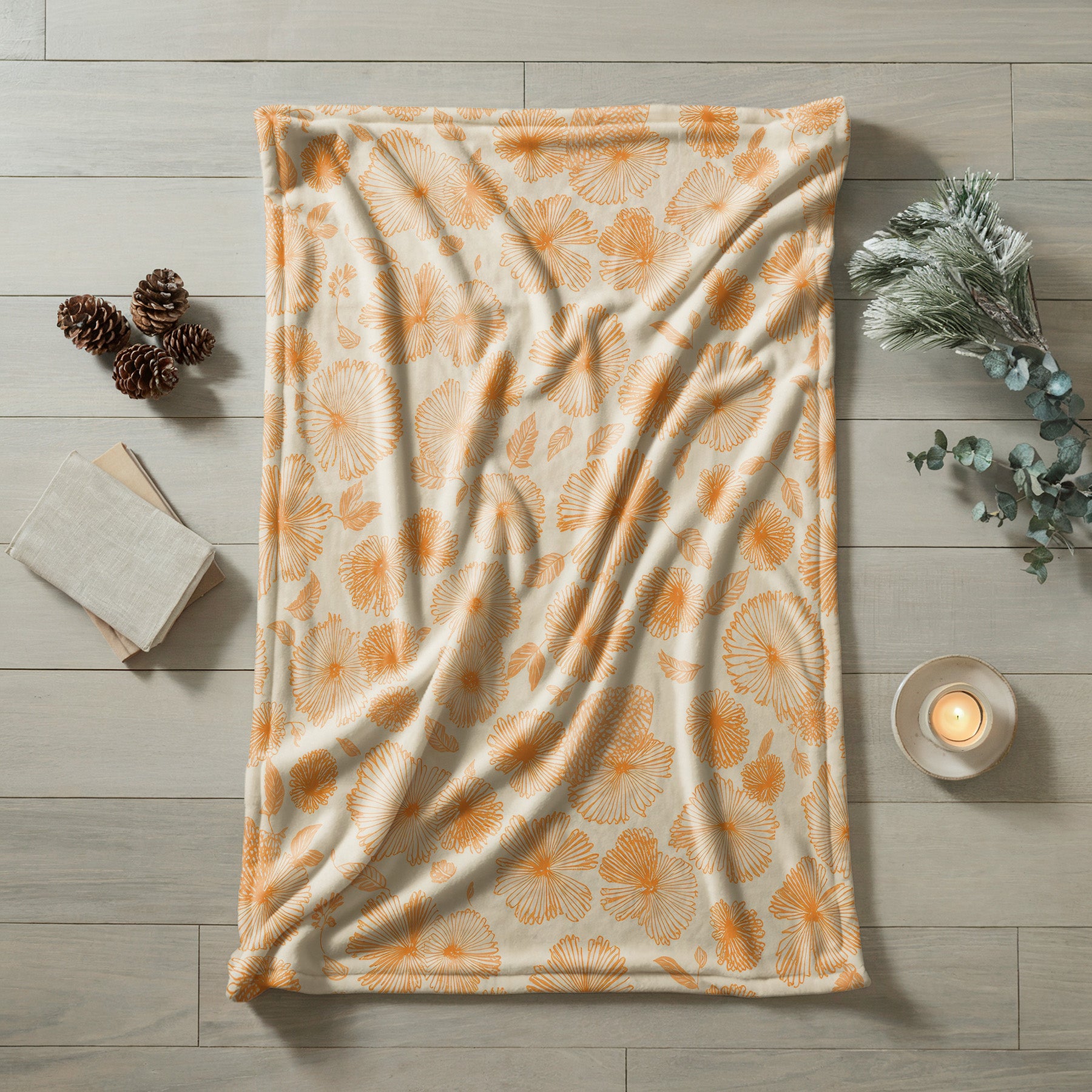 Soft Orange Floral Velveteen Microfiber Blanket Soft Throw - 2# - Elena Rise Design