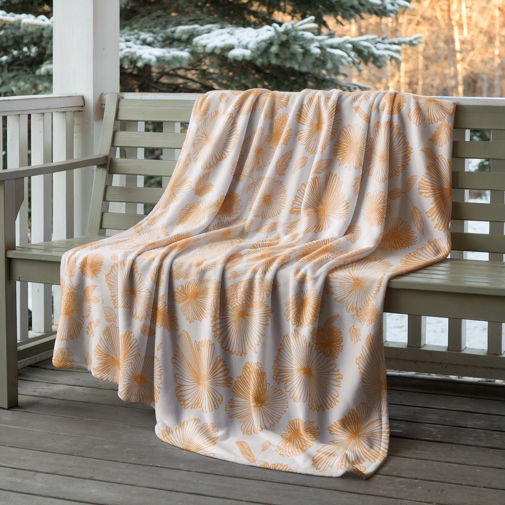 Soft Orange Floral Velveteen Microfiber Blanket Soft Throw - 2# - Elena Rise Design