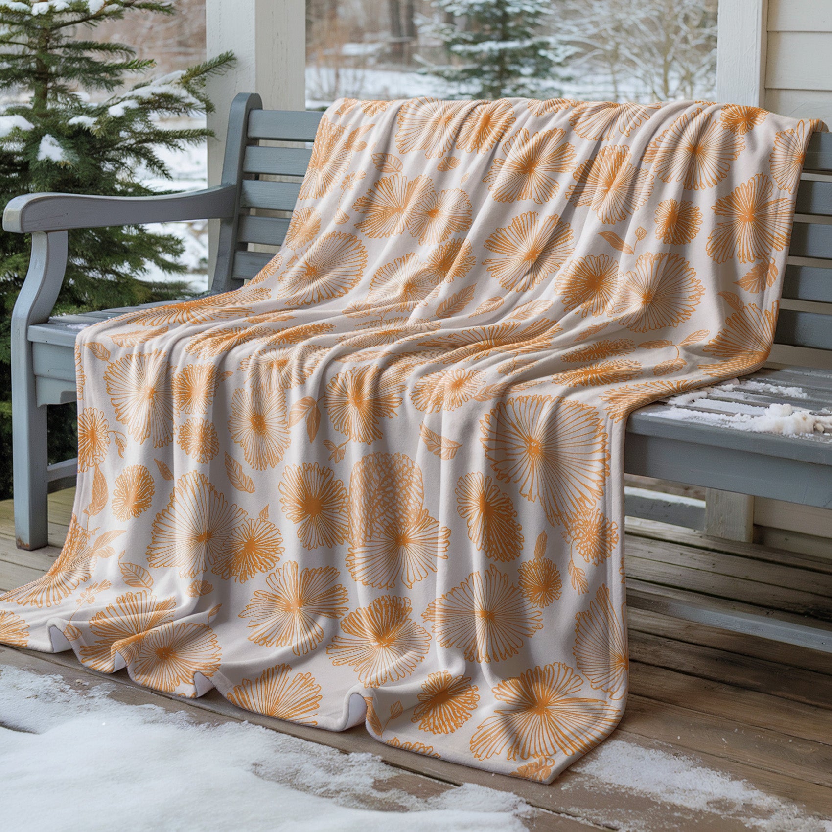 Soft Orange Floral Velveteen Microfiber Blanket Soft Throw - 2# - Elena Rise Design