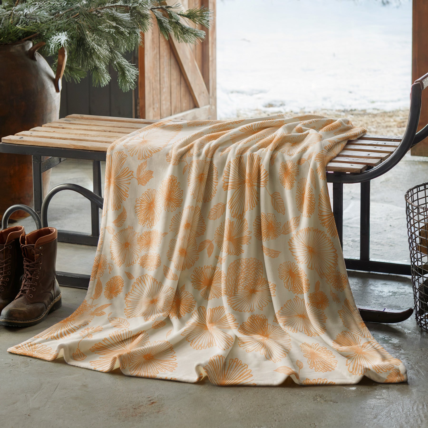 Soft Orange Floral Velveteen Microfiber Blanket Soft Throw - 2# - Elena Rise Design