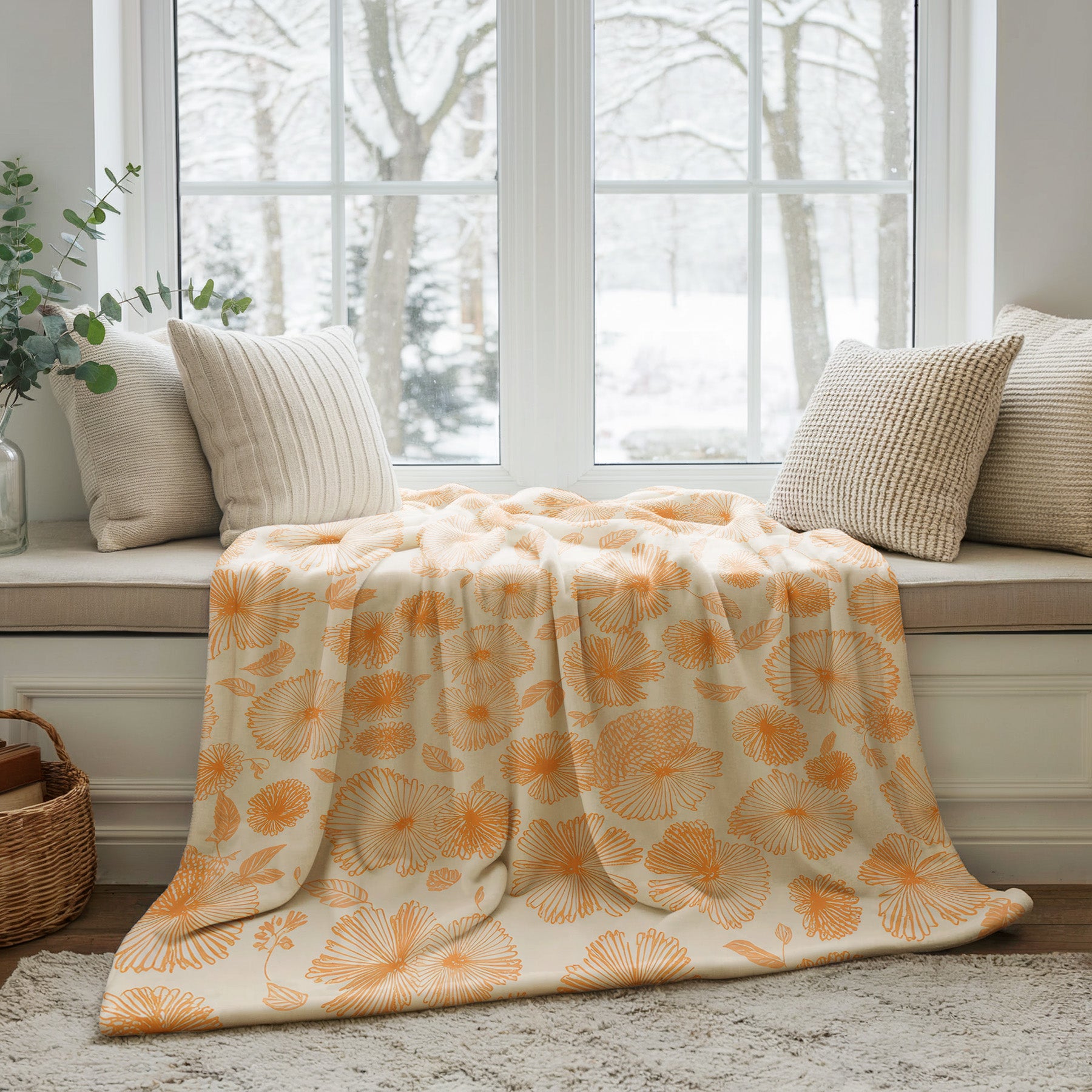 Soft Orange Floral Velveteen Microfiber Blanket Soft Throw - 2# - Elena Rise Design