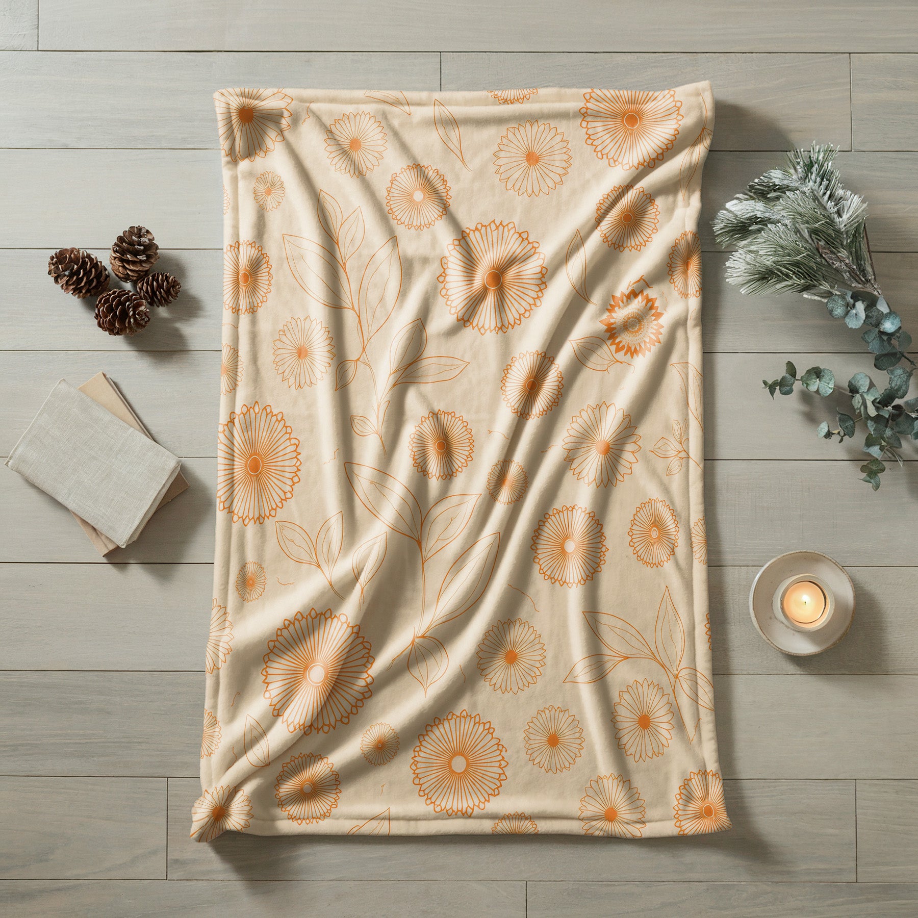 Soft Orange Floral Velveteen Microfiber Blanket Soft Throw - 3# - Elena Rise Design