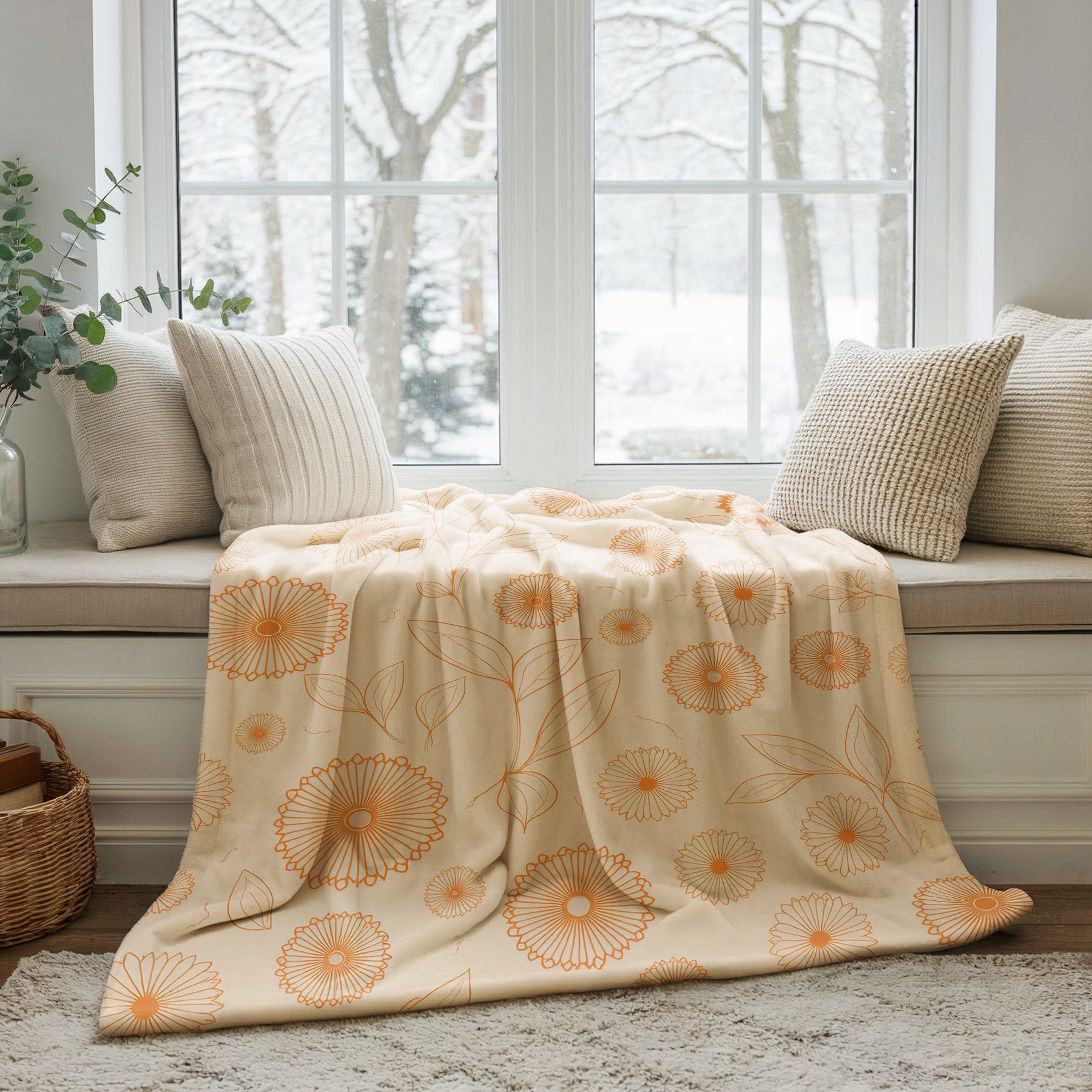Soft Orange Floral Velveteen Microfiber Blanket Soft Throw - 3# - Elena Rise Design