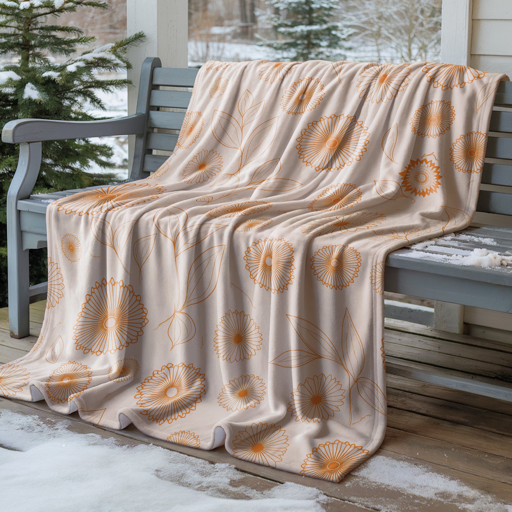 Soft Orange Floral Velveteen Microfiber Blanket Soft Throw - 3# - Elena Rise Design